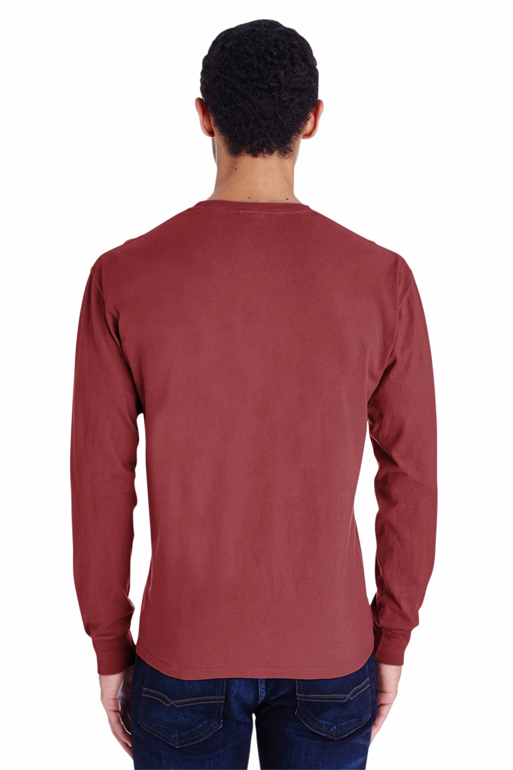 ComfortWash By Hanes Mens Long Sleeve Crewneck T-Shirt w/ Pocket - Cayenne Red