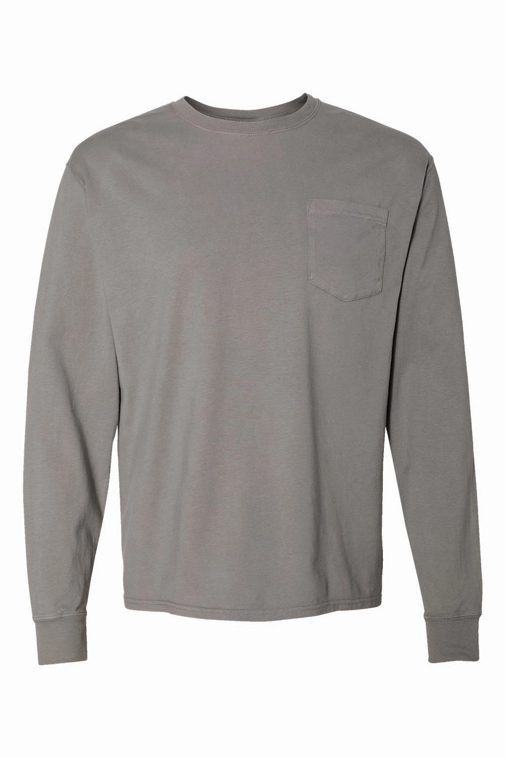 ComfortWash By Hanes Mens Long Sleeve Crewneck T-Shirt w/ Pocket - Concrete Grey