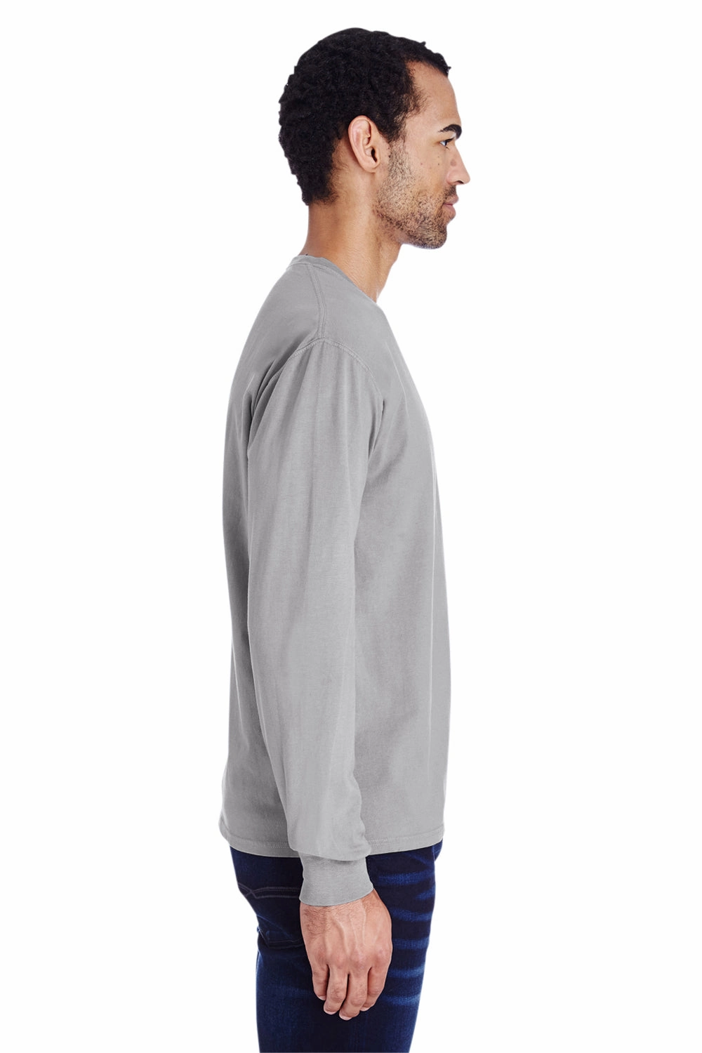 ComfortWash By Hanes Mens Long Sleeve Crewneck T-Shirt w/ Pocket - Concrete Grey