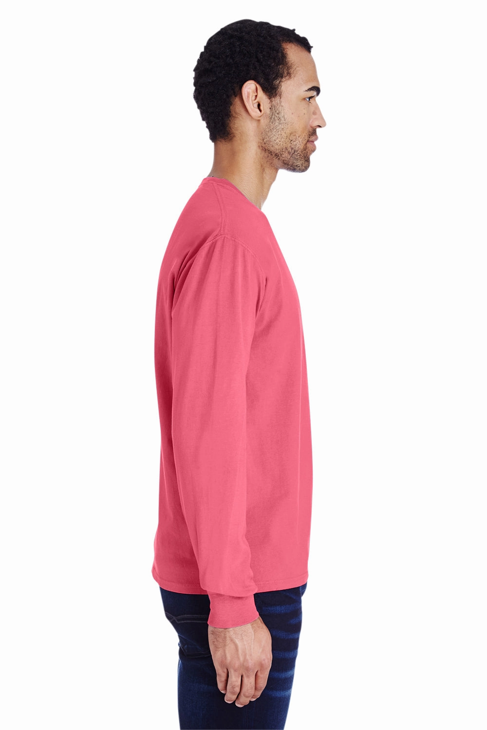 ComfortWash By Hanes Mens Long Sleeve Crewneck T-Shirt w/ Pocket - Crimson Fall