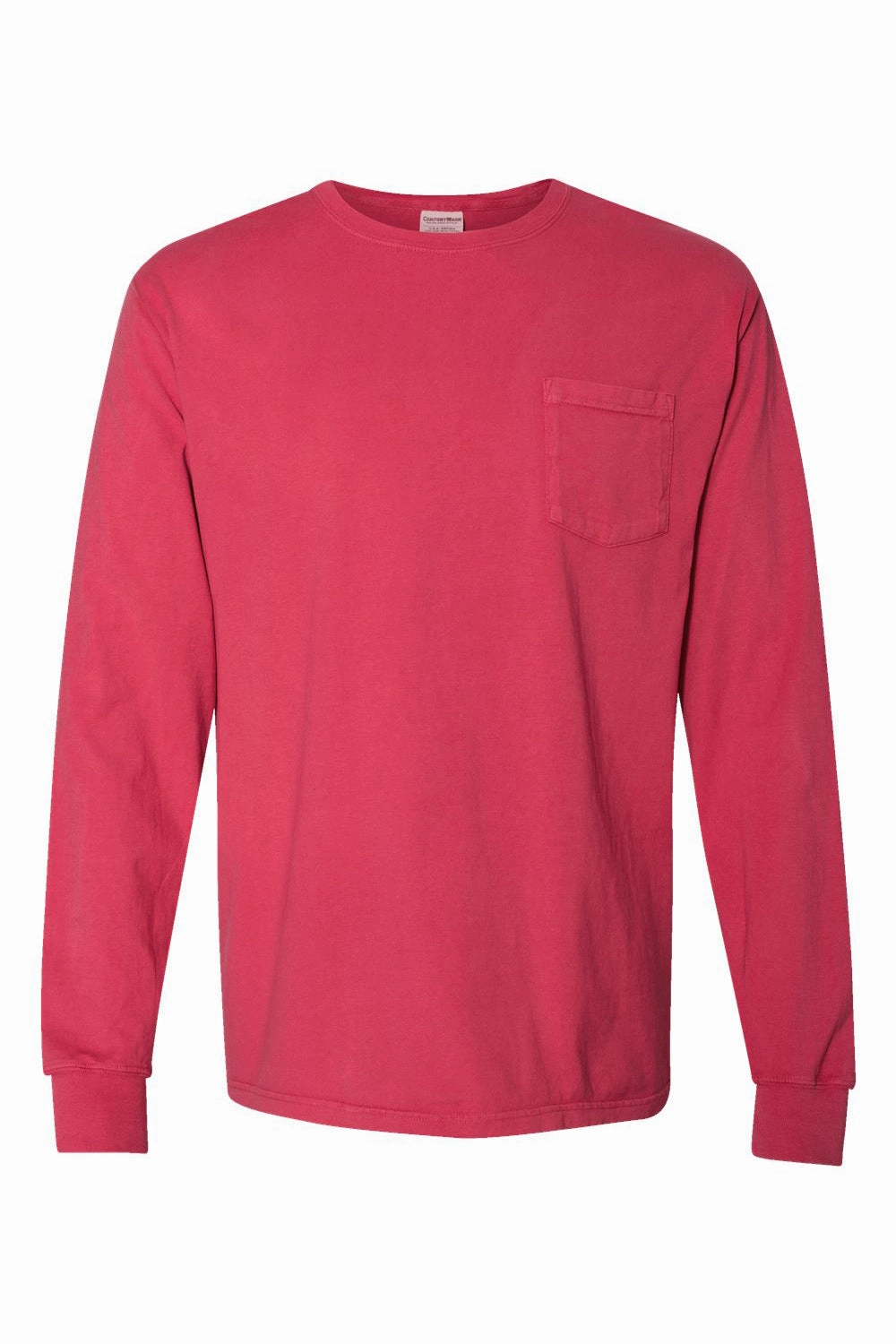 ComfortWash By Hanes Mens Long Sleeve Crewneck T-Shirt w/ Pocket - Crimson Fall