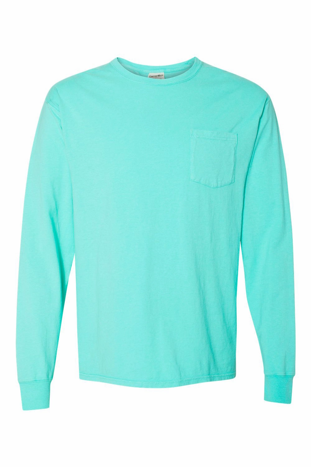 ComfortWash By Hanes Mens Long Sleeve Crewneck T-Shirt w/ Pocket - Mint Green - Closeout