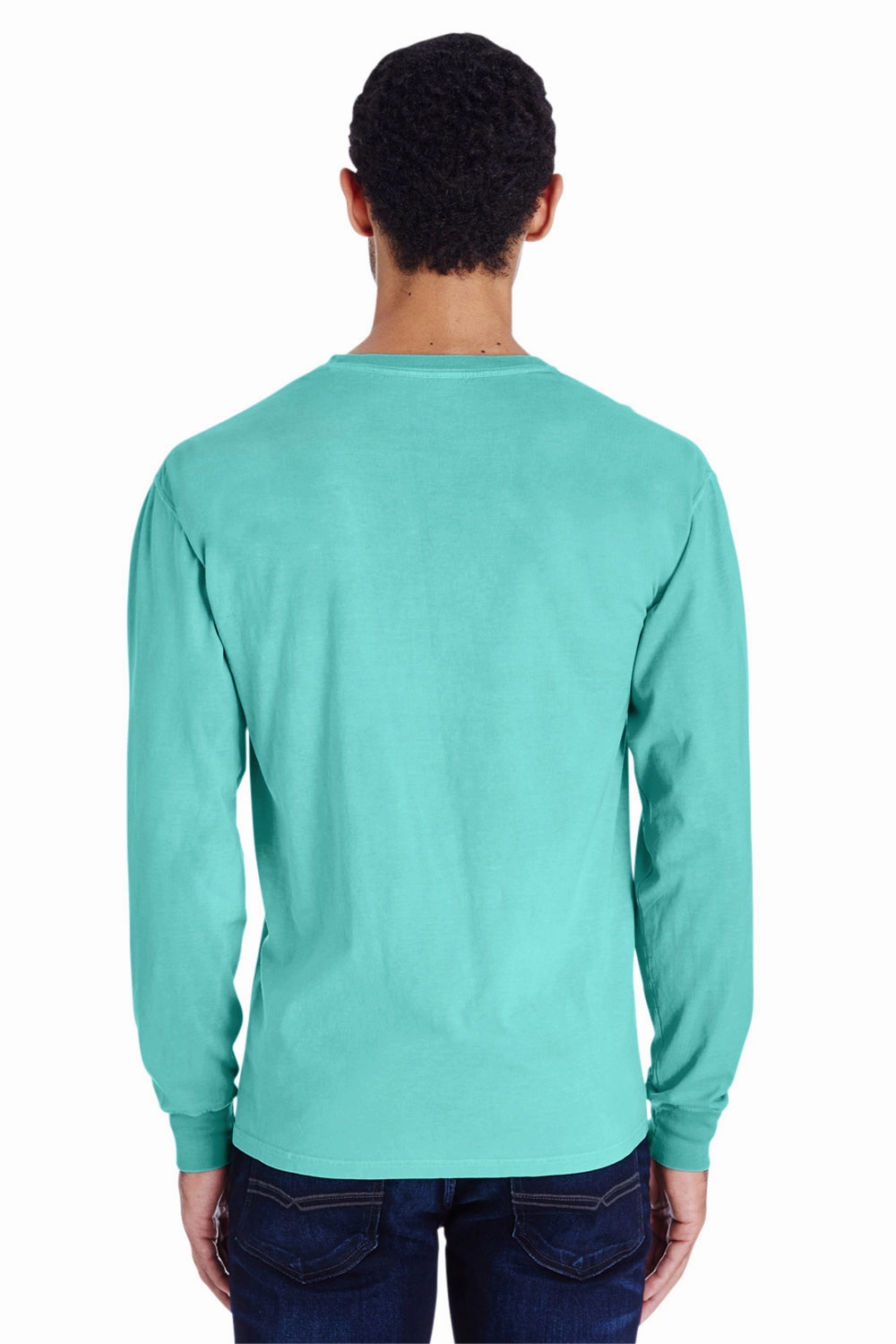 ComfortWash By Hanes Mens Long Sleeve Crewneck T-Shirt w/ Pocket - Mint Green - Closeout