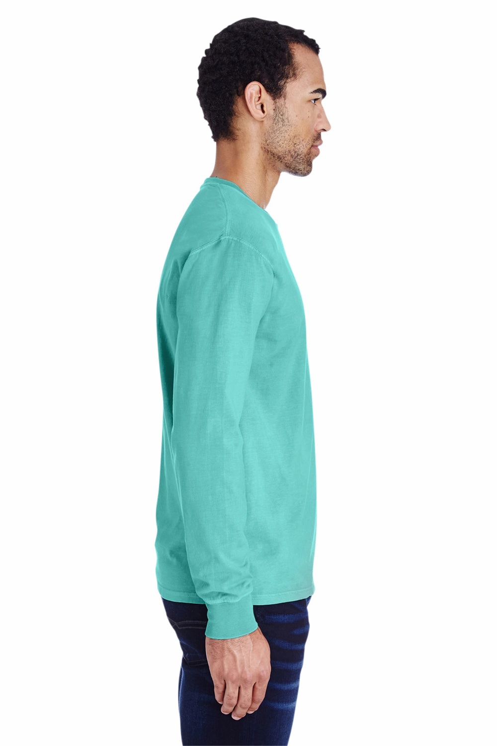 ComfortWash By Hanes Mens Long Sleeve Crewneck T-Shirt w/ Pocket - Mint Green - Closeout