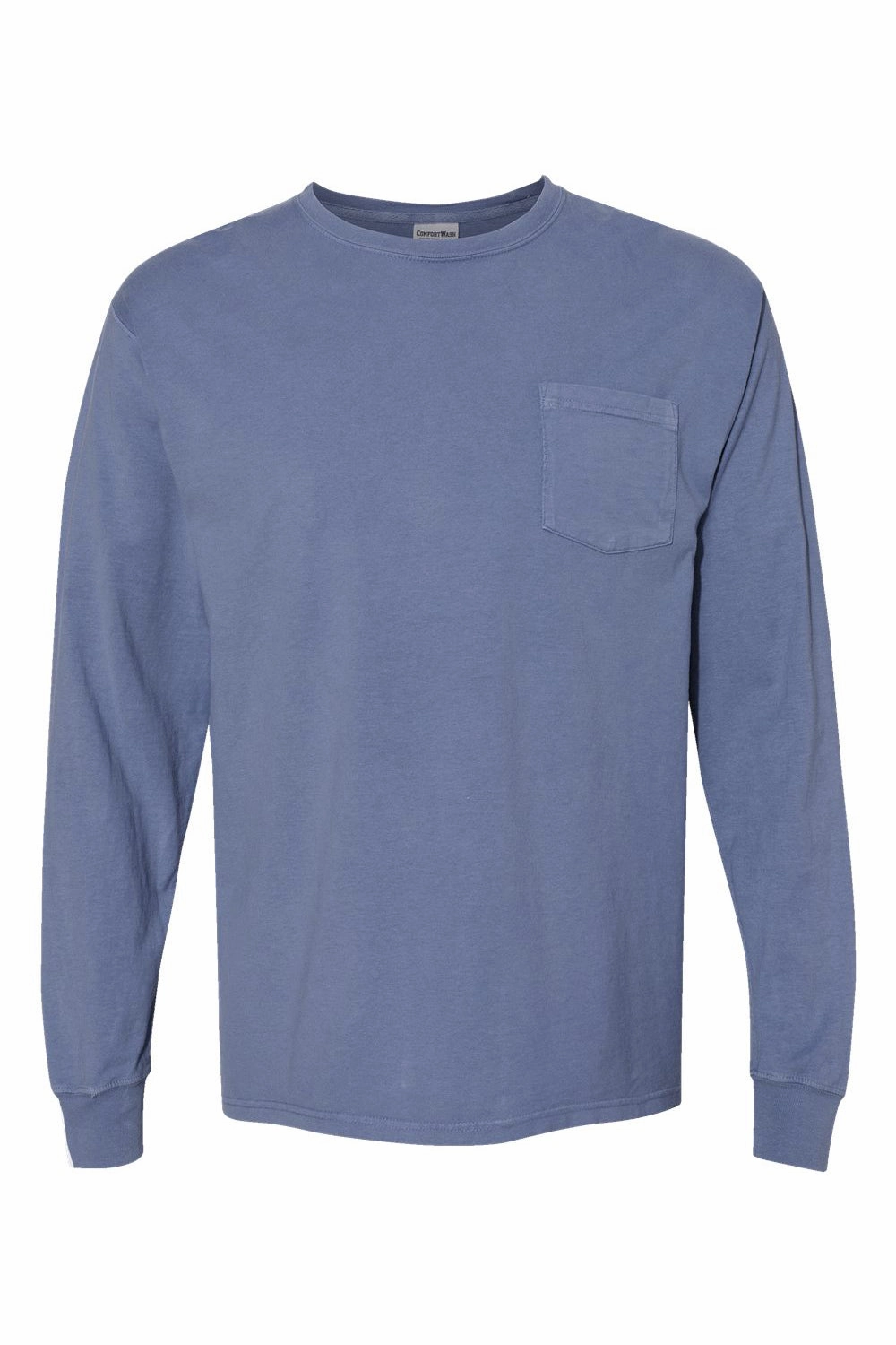 ComfortWash By Hanes Mens Long Sleeve Crewneck T-Shirt w/ Pocket - Saltwater Blue