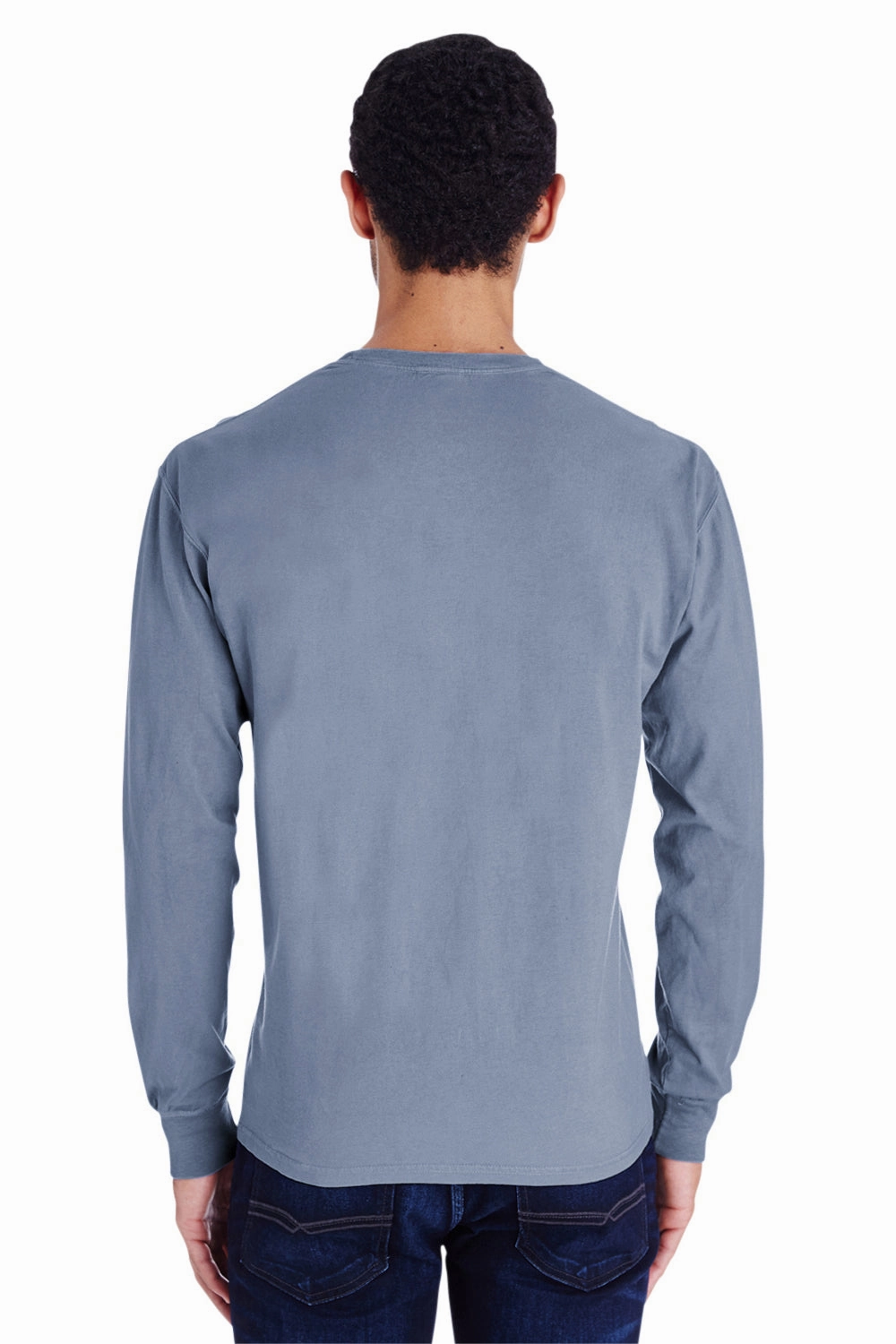 ComfortWash By Hanes Mens Long Sleeve Crewneck T-Shirt w/ Pocket - Saltwater Blue