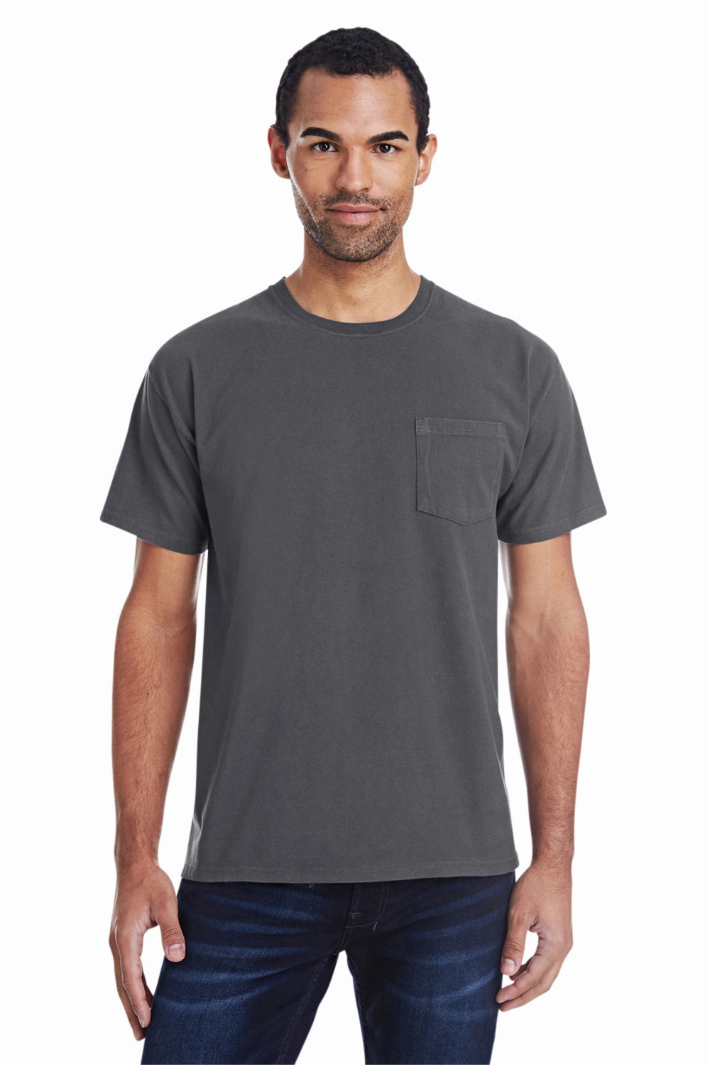 ComfortWash By Hanes Mens Short Sleeve Crewneck T-Shirt w/ Pocket - Railroad Grey