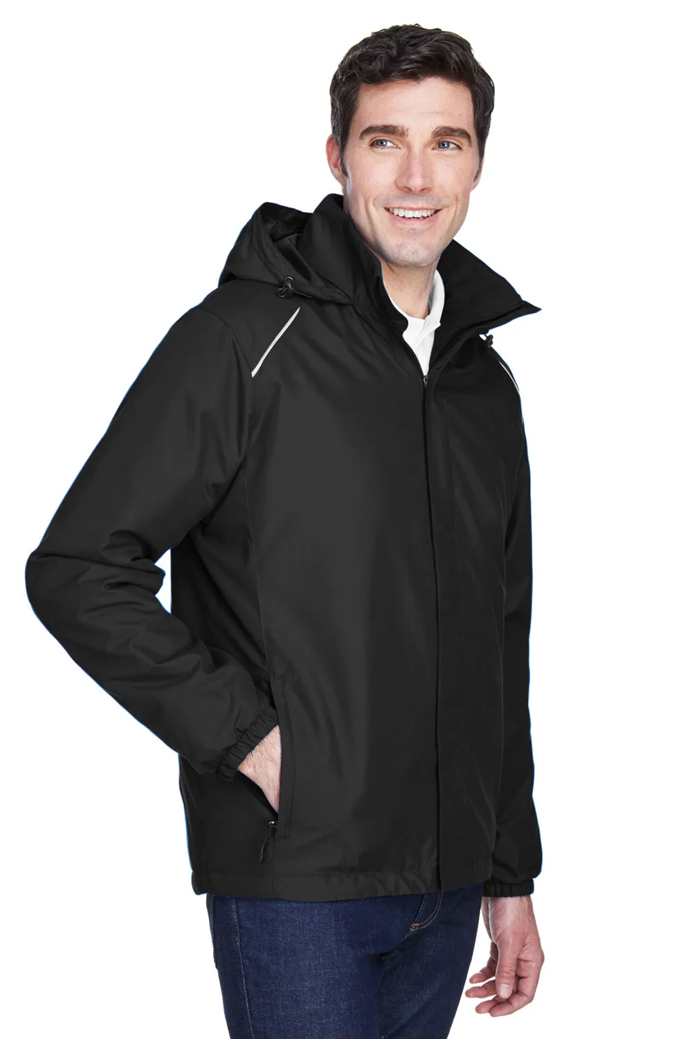 Core 365 Mens Brisk Full Zip Hooded Jacket - Black