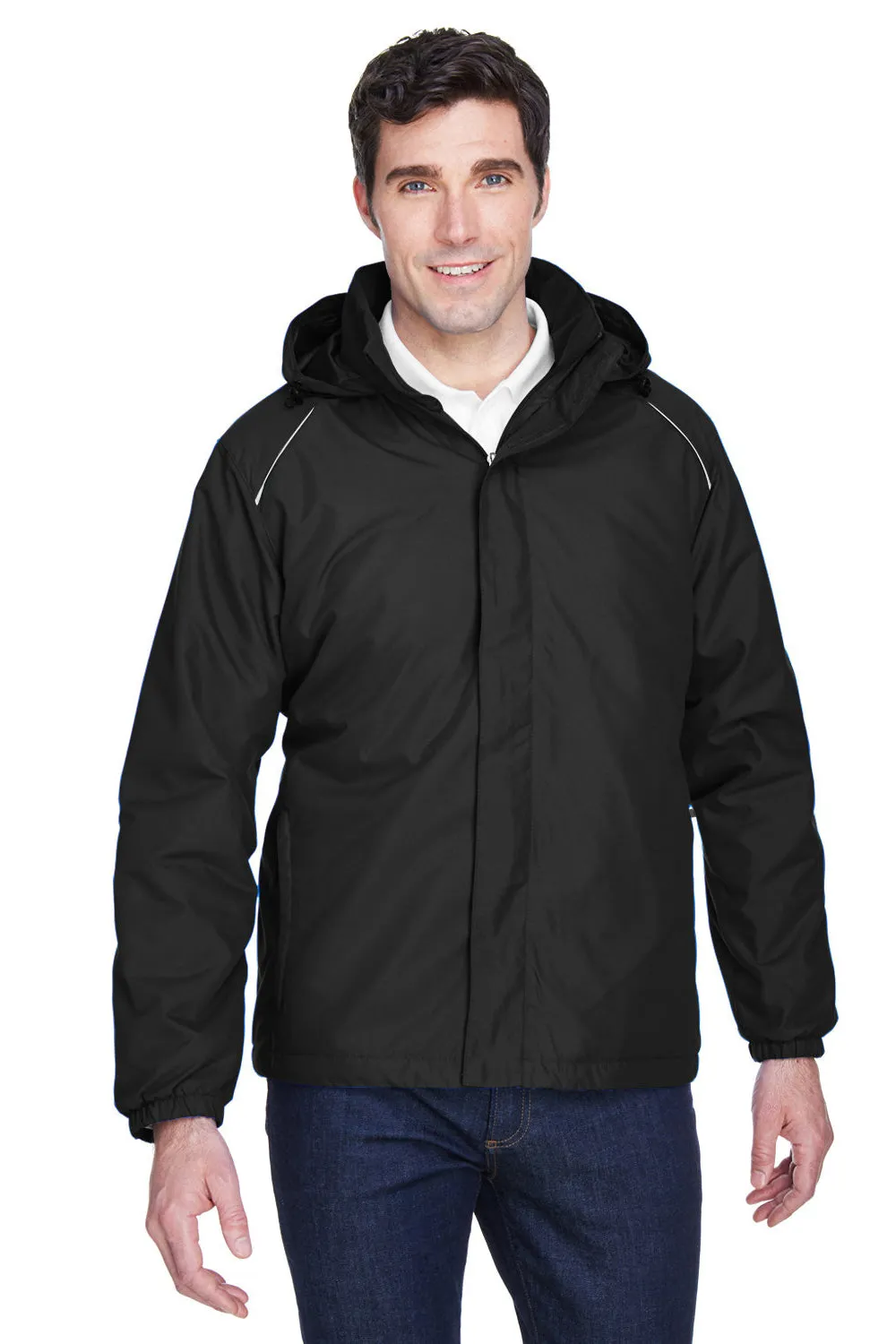 Core 365 Mens Brisk Full Zip Hooded Jacket - Black