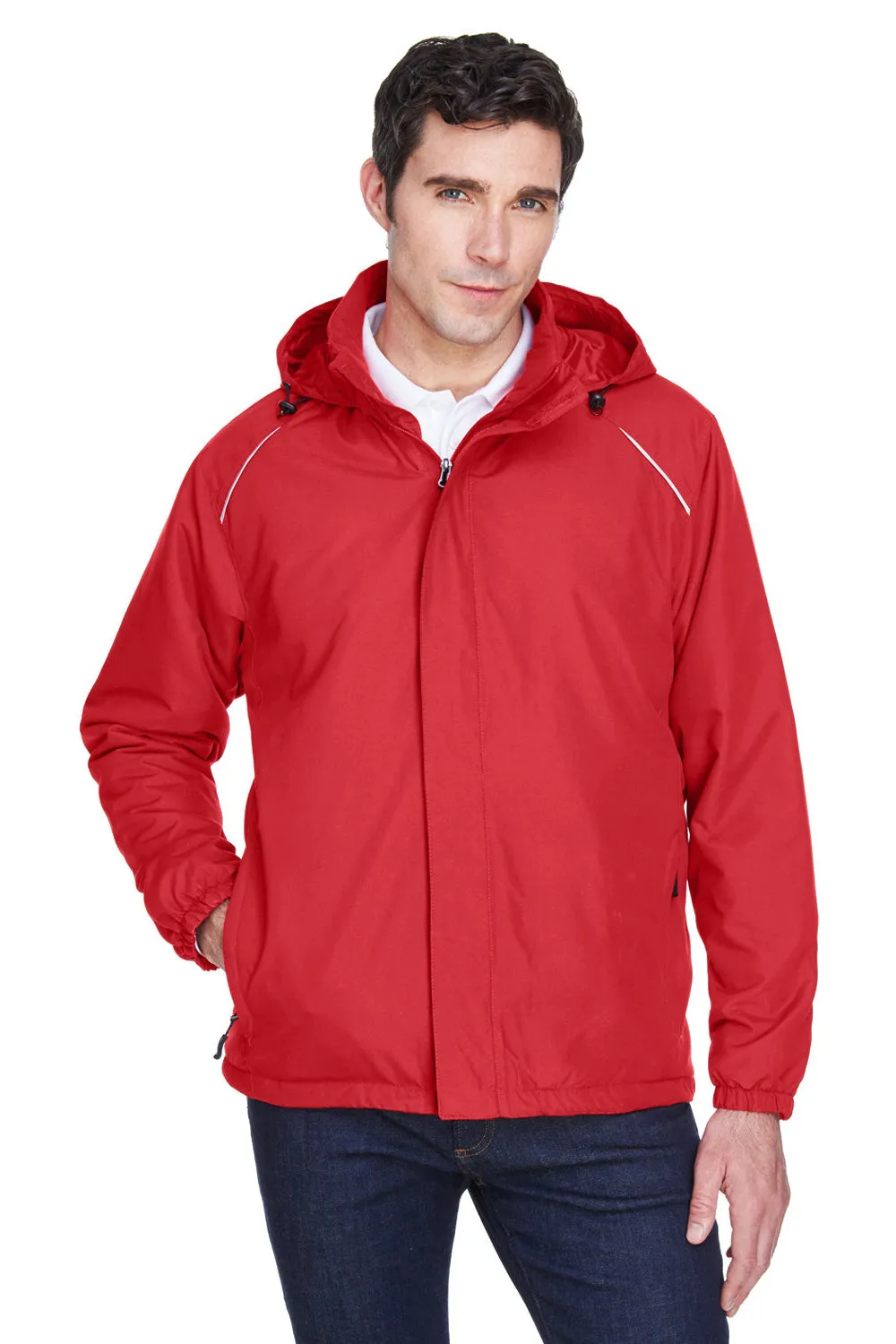 Core 365 Mens Brisk Full Zip Hooded Jacket - Classic Red
