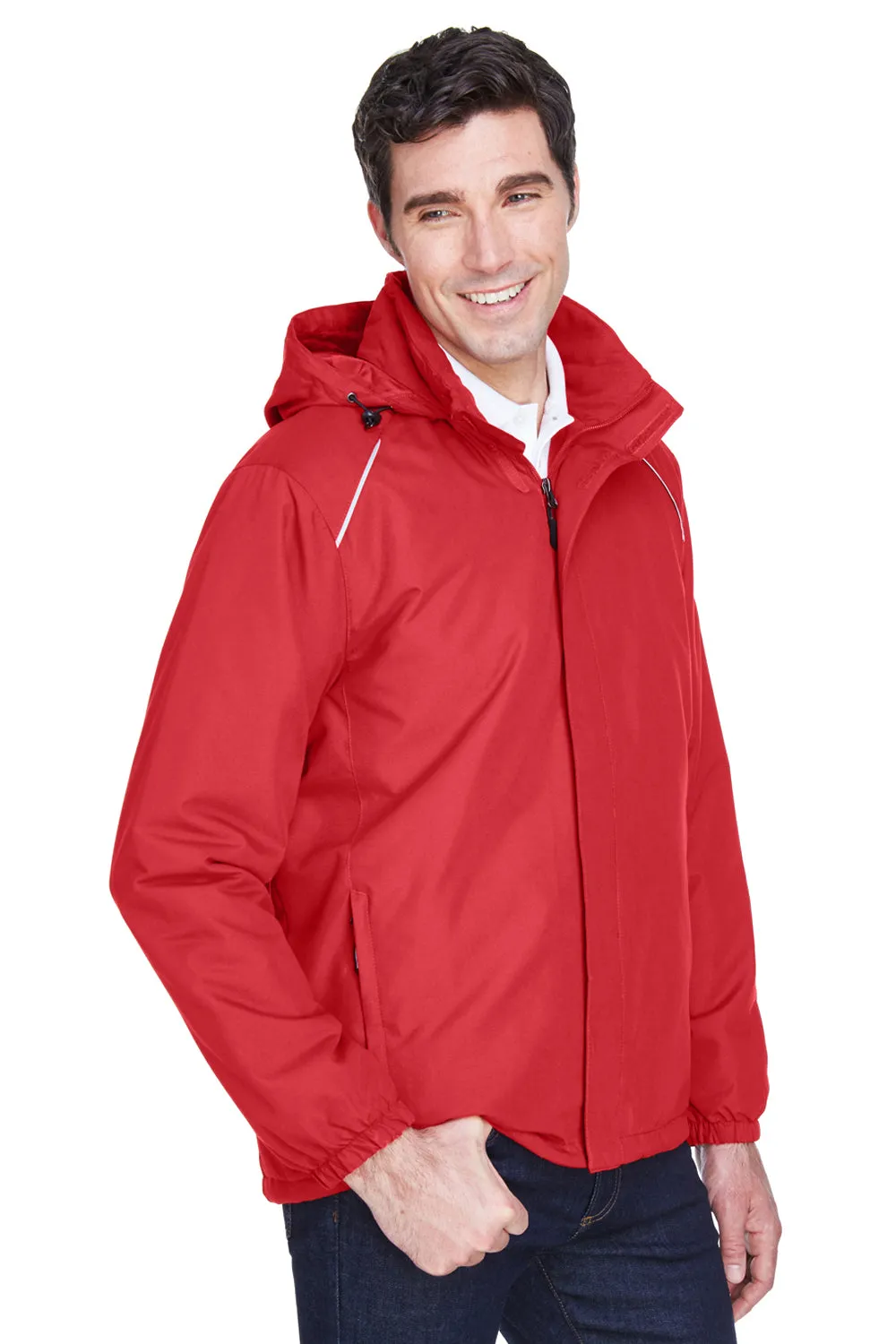 Core 365 Mens Brisk Full Zip Hooded Jacket - Classic Red