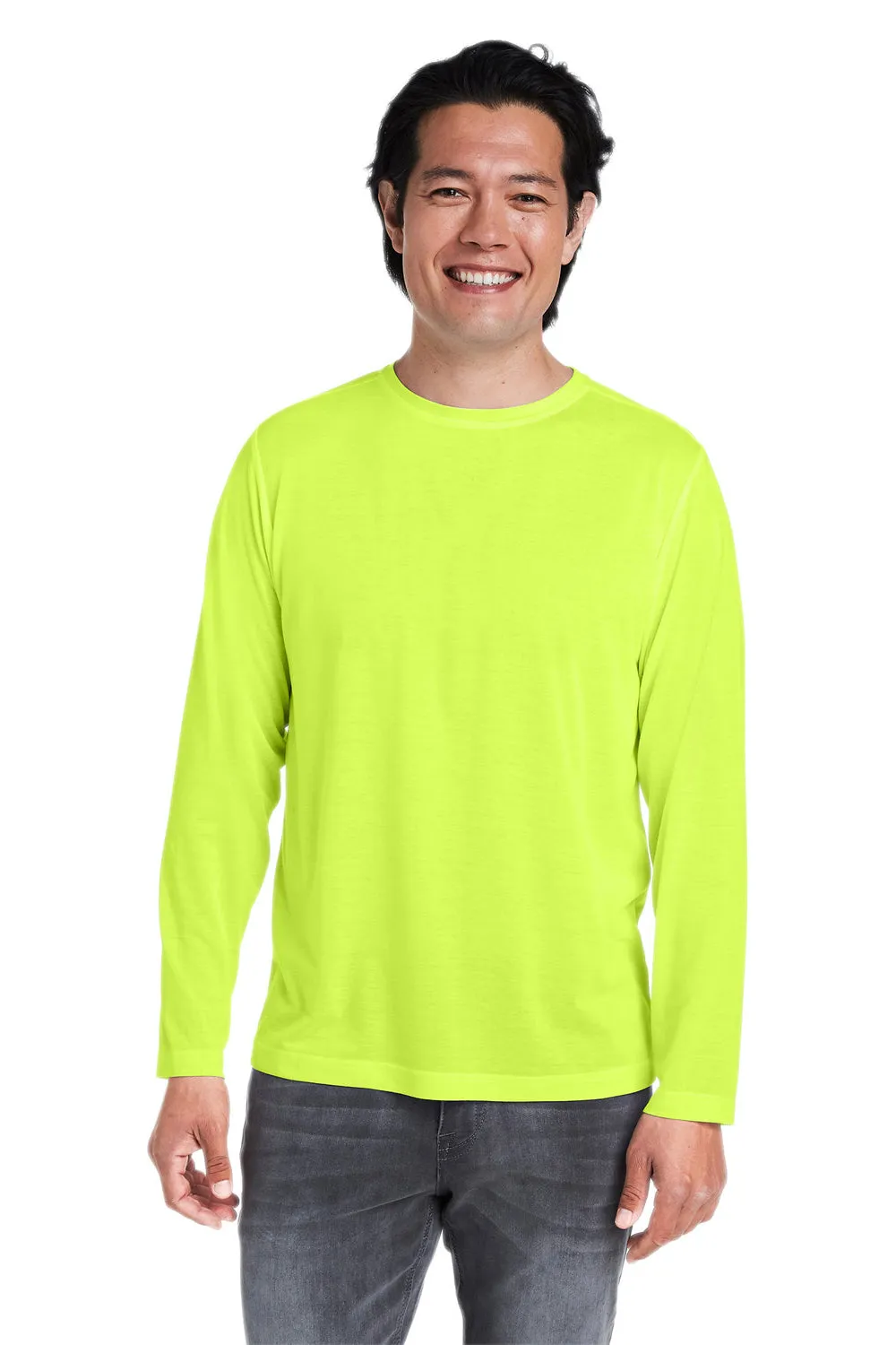 Core 365 Mens Fusion ChromaSoft Performance Moisture Wicking Long Sleeve Crewneck T-Shirt - Safety Yellow