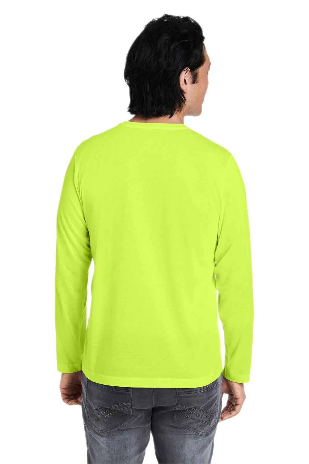 Core 365 Mens Fusion ChromaSoft Performance Moisture Wicking Long Sleeve Crewneck T-Shirt - Safety Yellow