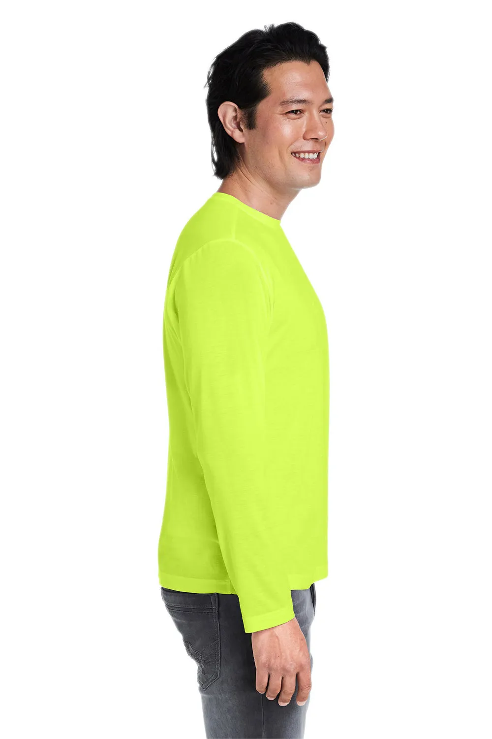 Core 365 Mens Fusion ChromaSoft Performance Moisture Wicking Long Sleeve Crewneck T-Shirt - Safety Yellow