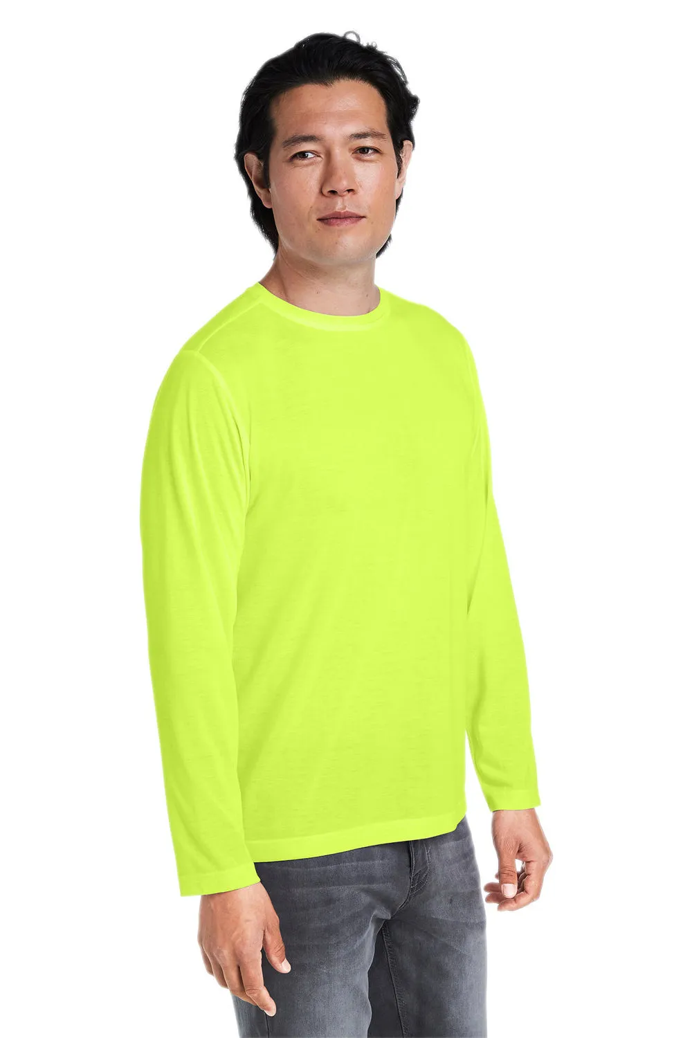 Core 365 Mens Fusion ChromaSoft Performance Moisture Wicking Long Sleeve Crewneck T-Shirt - Safety Yellow