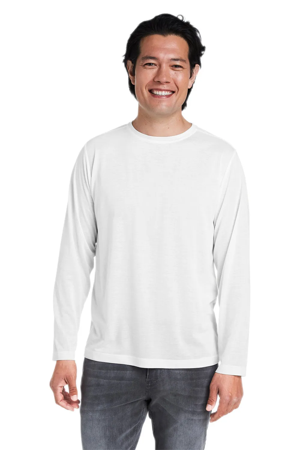 Core 365 Mens Fusion ChromaSoft Performance Moisture Wicking Long Sleeve Crewneck T-Shirt - White