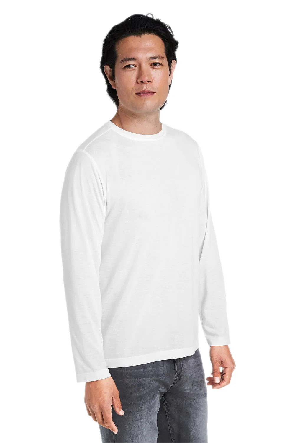 Core 365 Mens Fusion ChromaSoft Performance Moisture Wicking Long Sleeve Crewneck T-Shirt - White