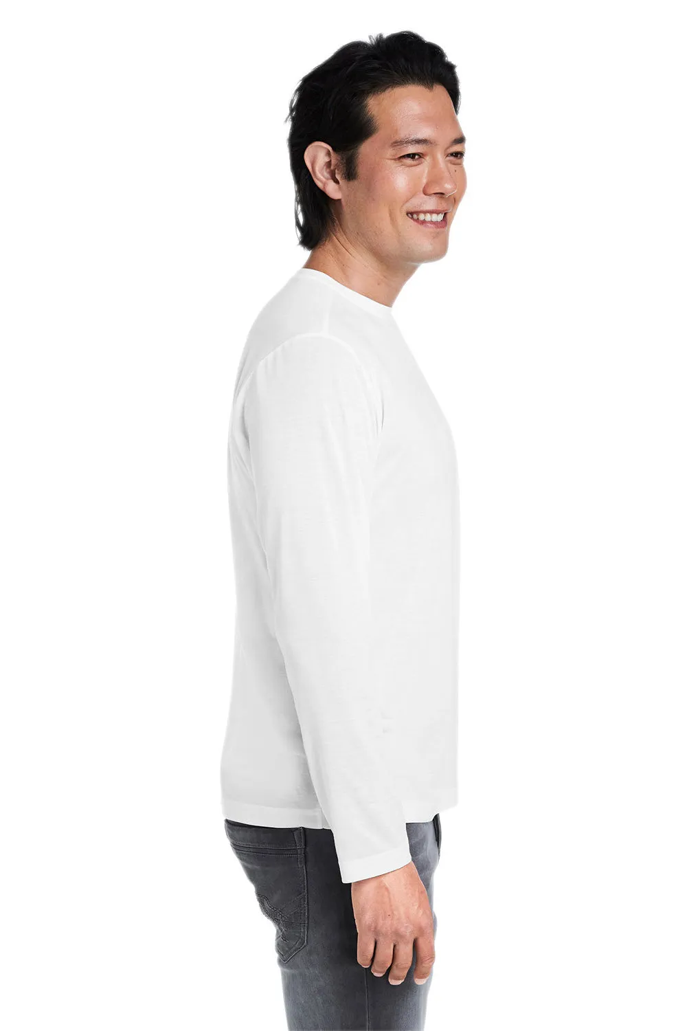 Core 365 Mens Fusion ChromaSoft Performance Moisture Wicking Long Sleeve Crewneck T-Shirt - White