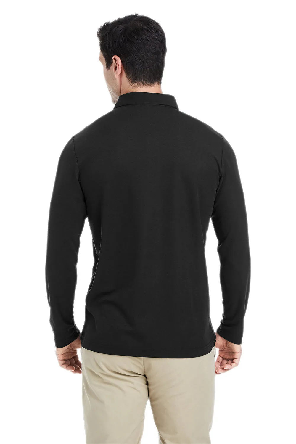 Core 365 Mens Fusion ChromaSoft Performance Moisture Wicking Long Sleeve Polo Shirt - Black