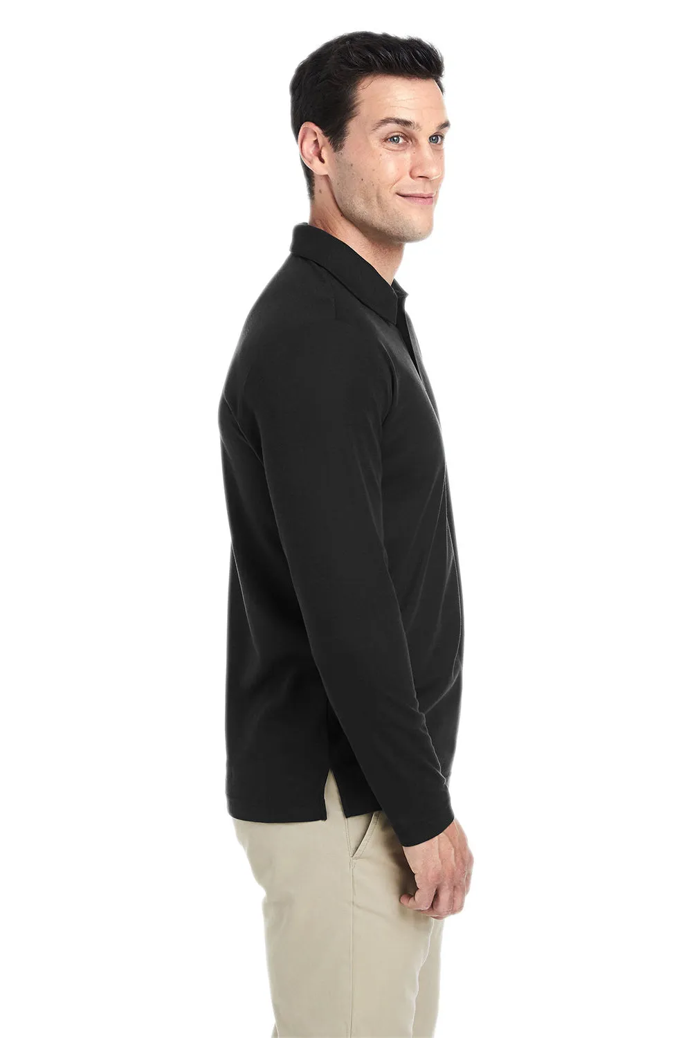 Core 365 Mens Fusion ChromaSoft Performance Moisture Wicking Long Sleeve Polo Shirt - Black