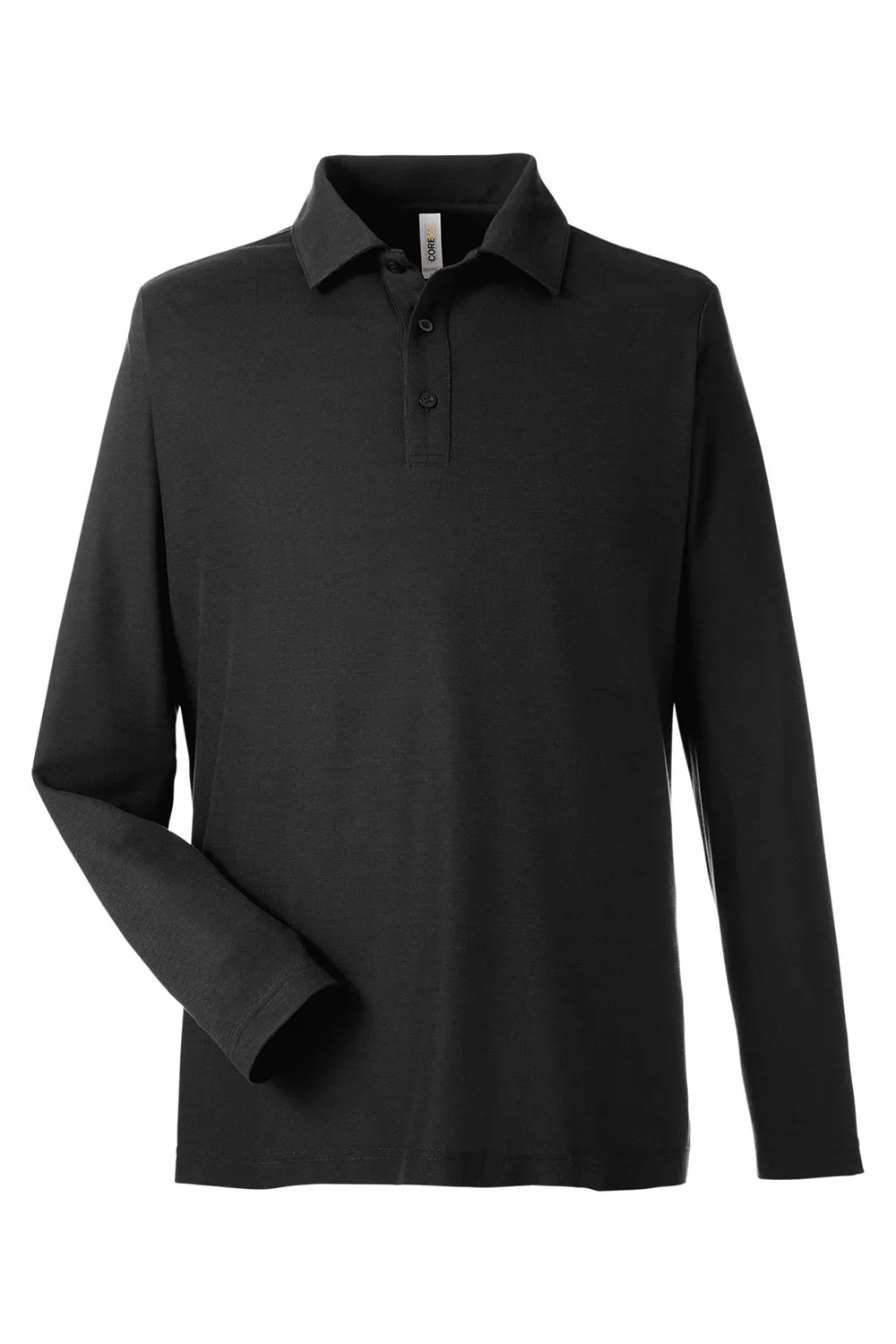 Core 365 Mens Fusion ChromaSoft Performance Moisture Wicking Long Sleeve Polo Shirt - Black