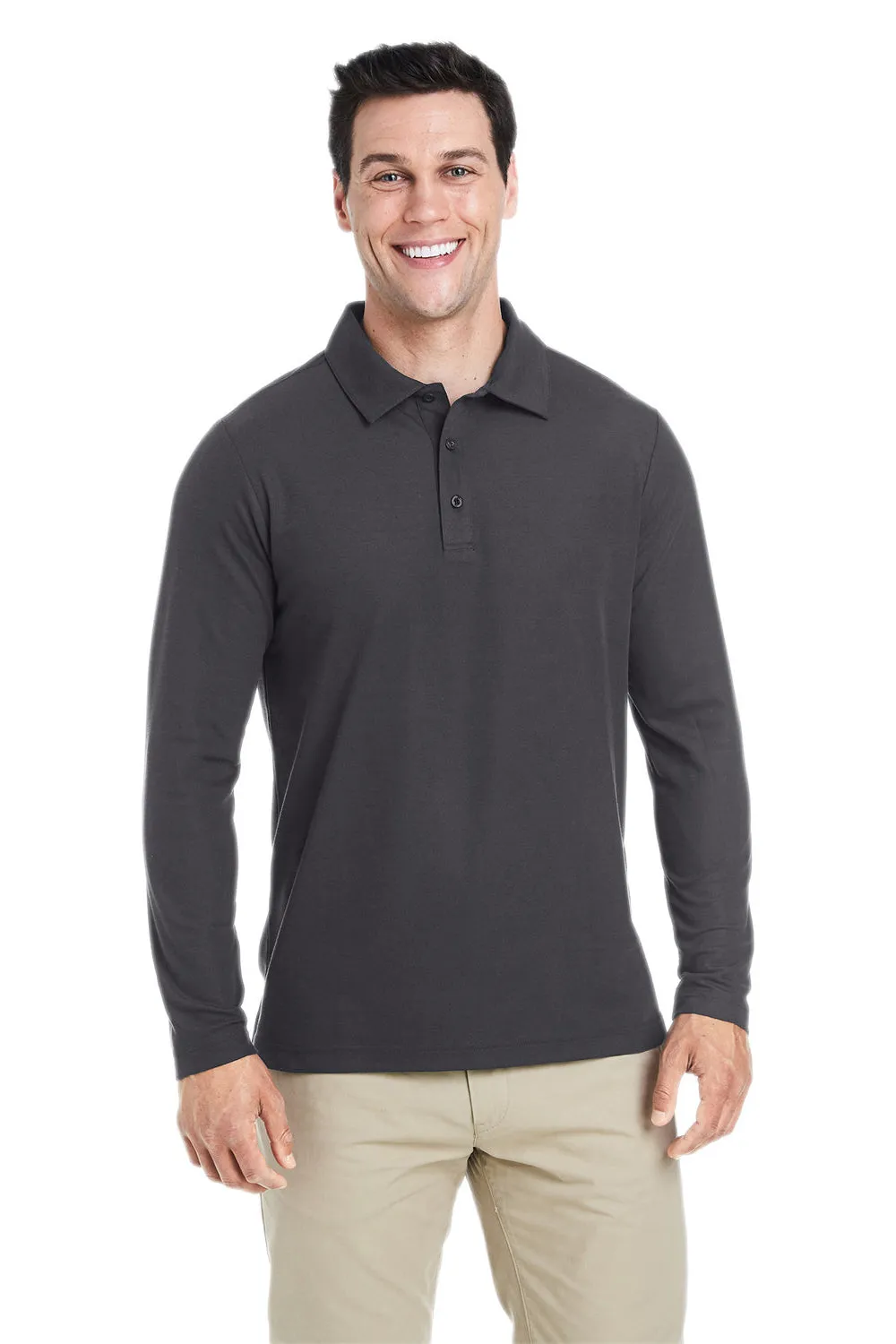 Core 365 Mens Fusion ChromaSoft Performance Moisture Wicking Long Sleeve Polo Shirt - Carbon Grey