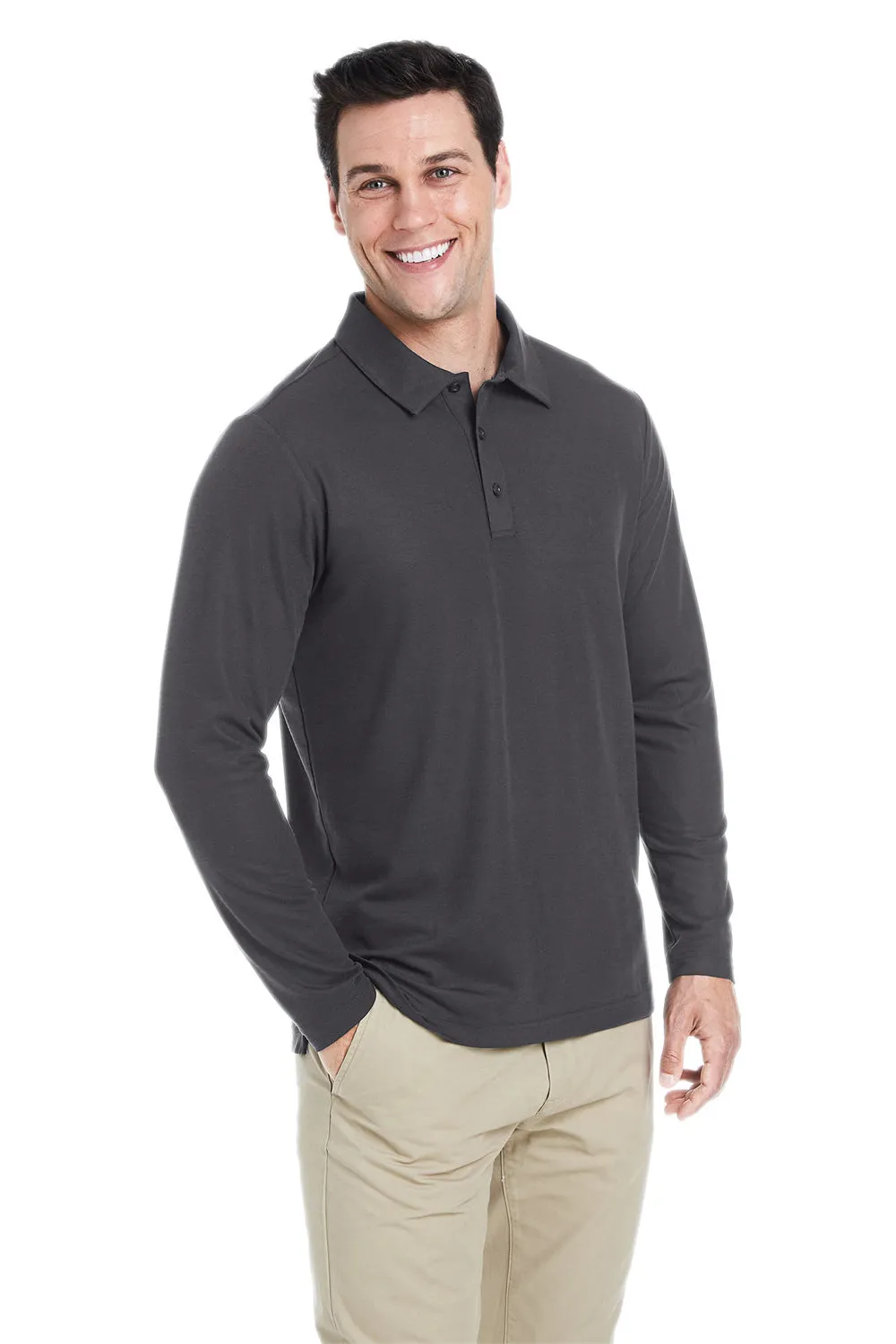 Core 365 Mens Fusion ChromaSoft Performance Moisture Wicking Long Sleeve Polo Shirt - Carbon Grey