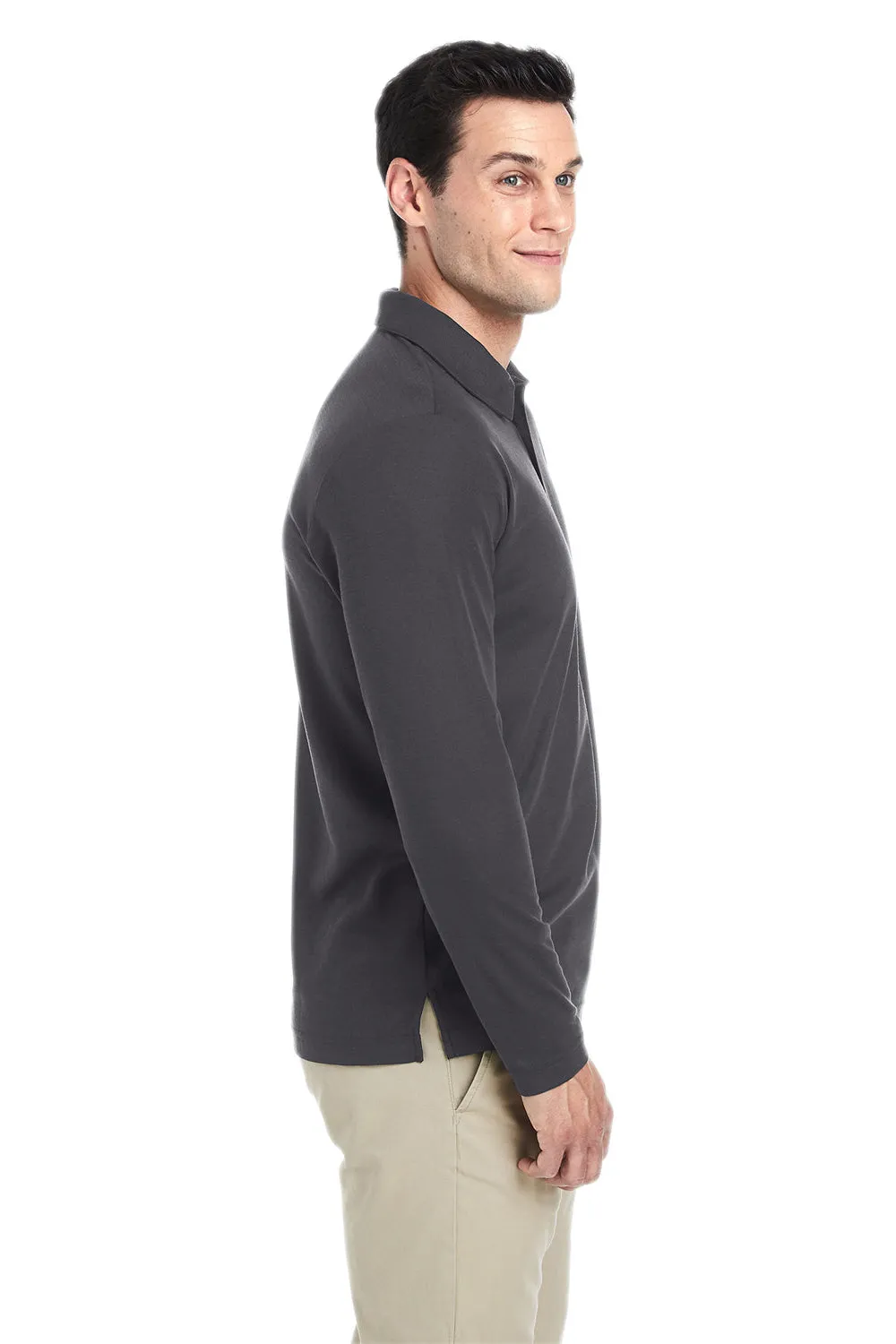 Core 365 Mens Fusion ChromaSoft Performance Moisture Wicking Long Sleeve Polo Shirt - Carbon Grey