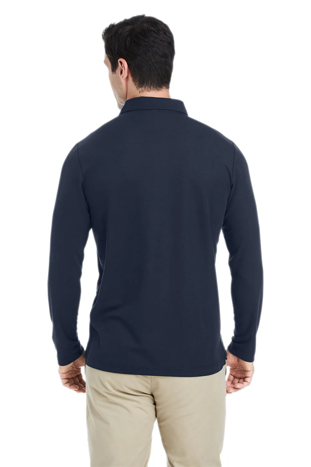 Core 365 Mens Fusion ChromaSoft Performance Moisture Wicking Long Sleeve Polo Shirt - Classic Navy Blue
