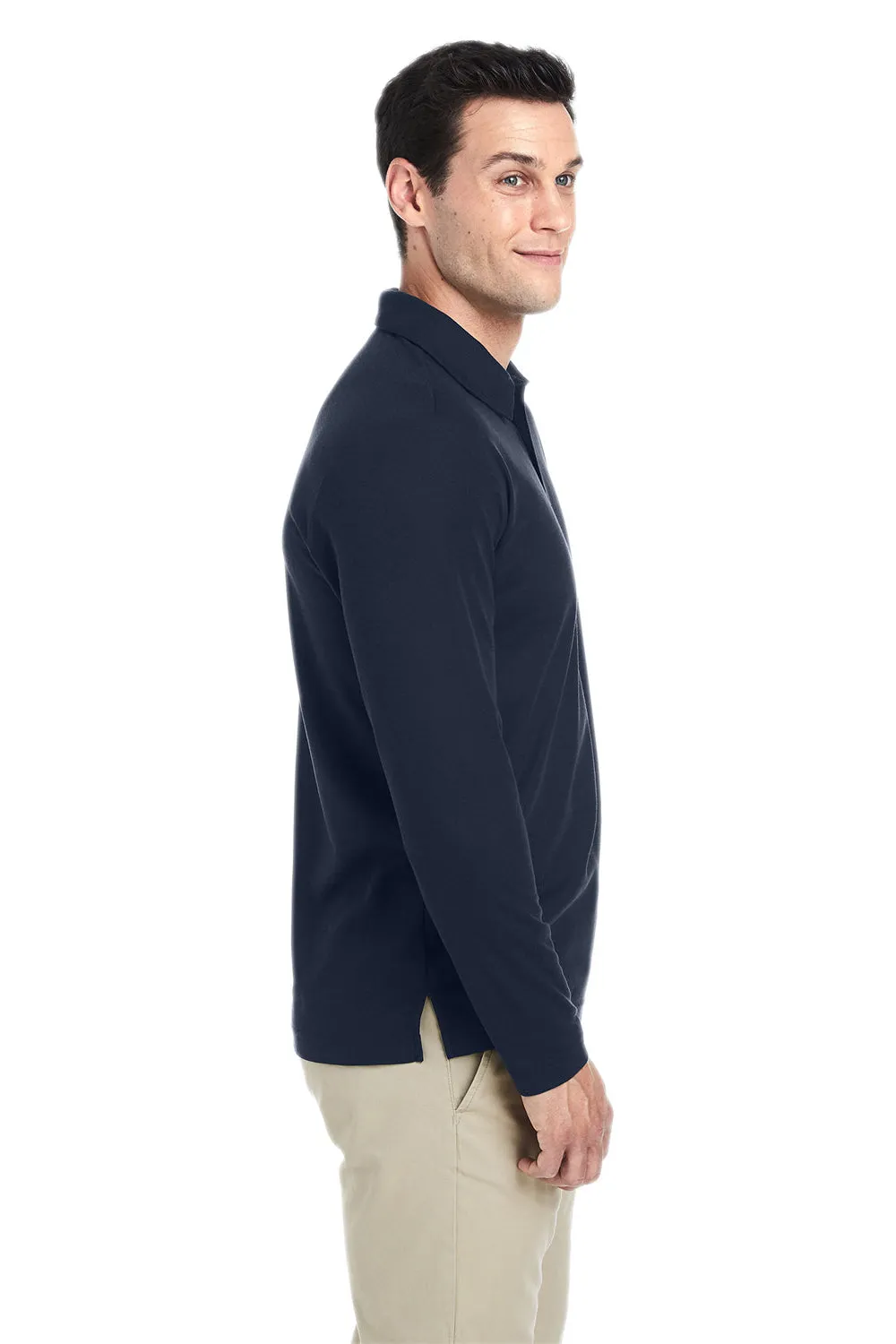 Core 365 Mens Fusion ChromaSoft Performance Moisture Wicking Long Sleeve Polo Shirt - Classic Navy Blue