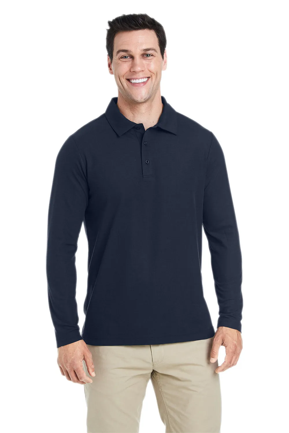 Core 365 Mens Fusion ChromaSoft Performance Moisture Wicking Long Sleeve Polo Shirt - Classic Navy Blue