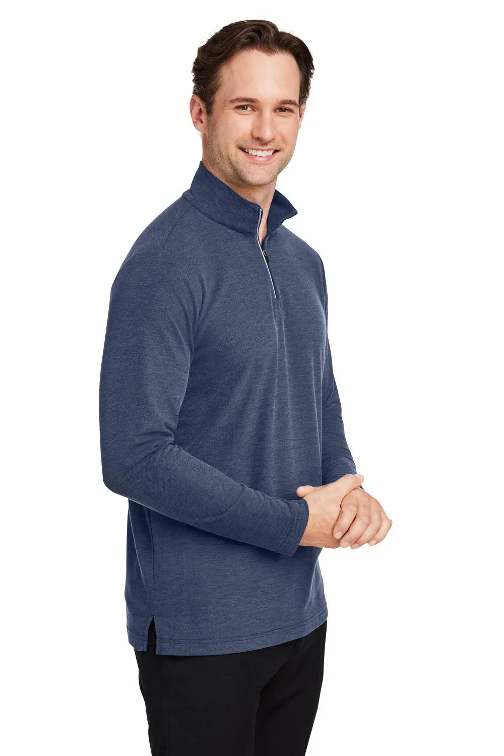 Core 365 Mens Fusion ChromaSoft Performance Moisture Wicking Pique 1/4 Zip Sweatshirt - Heather Classic Navy Blue