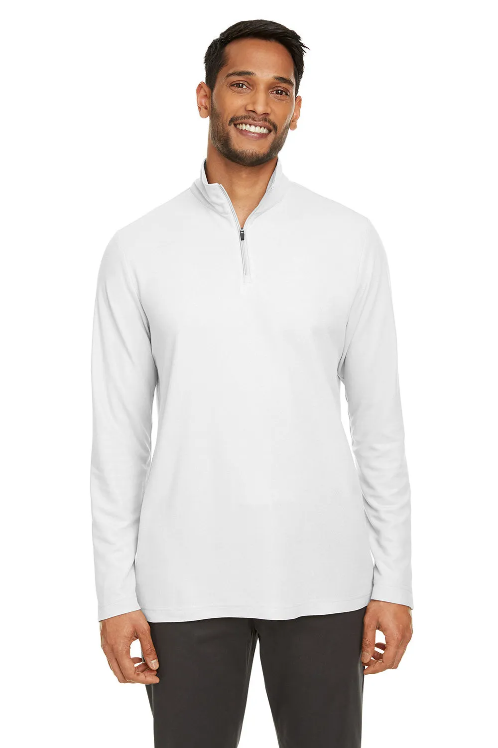 Core 365 Mens Fusion ChromaSoft Performance Moisture Wicking Pique 1/4 Zip Sweatshirt - White