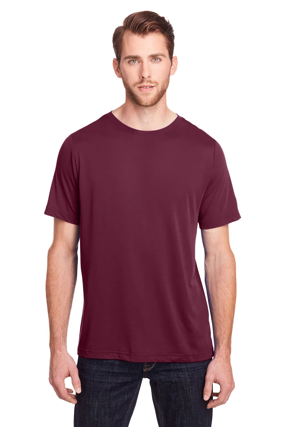 Core 365 Mens Fusion ChromaSoft Performance Moisture Wicking Short Sleeve Crewneck T-Shirt - Burgundy