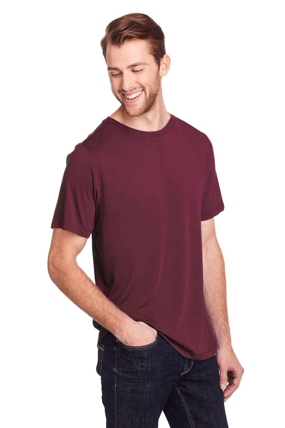 Core 365 Mens Fusion ChromaSoft Performance Moisture Wicking Short Sleeve Crewneck T-Shirt - Burgundy
