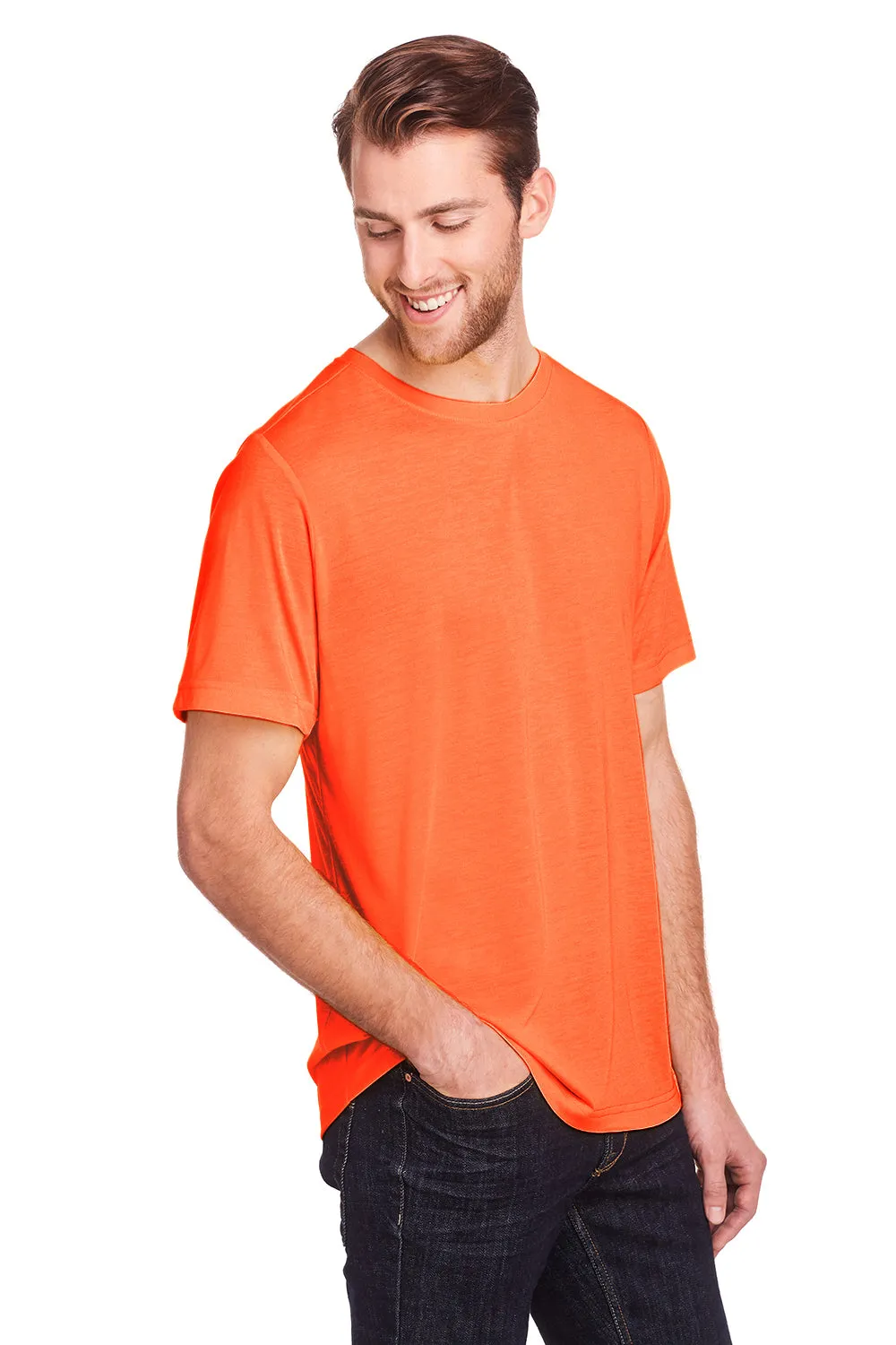 Core 365 Mens Fusion ChromaSoft Performance Moisture Wicking Short Sleeve Crewneck T-Shirt - Campus Orange
