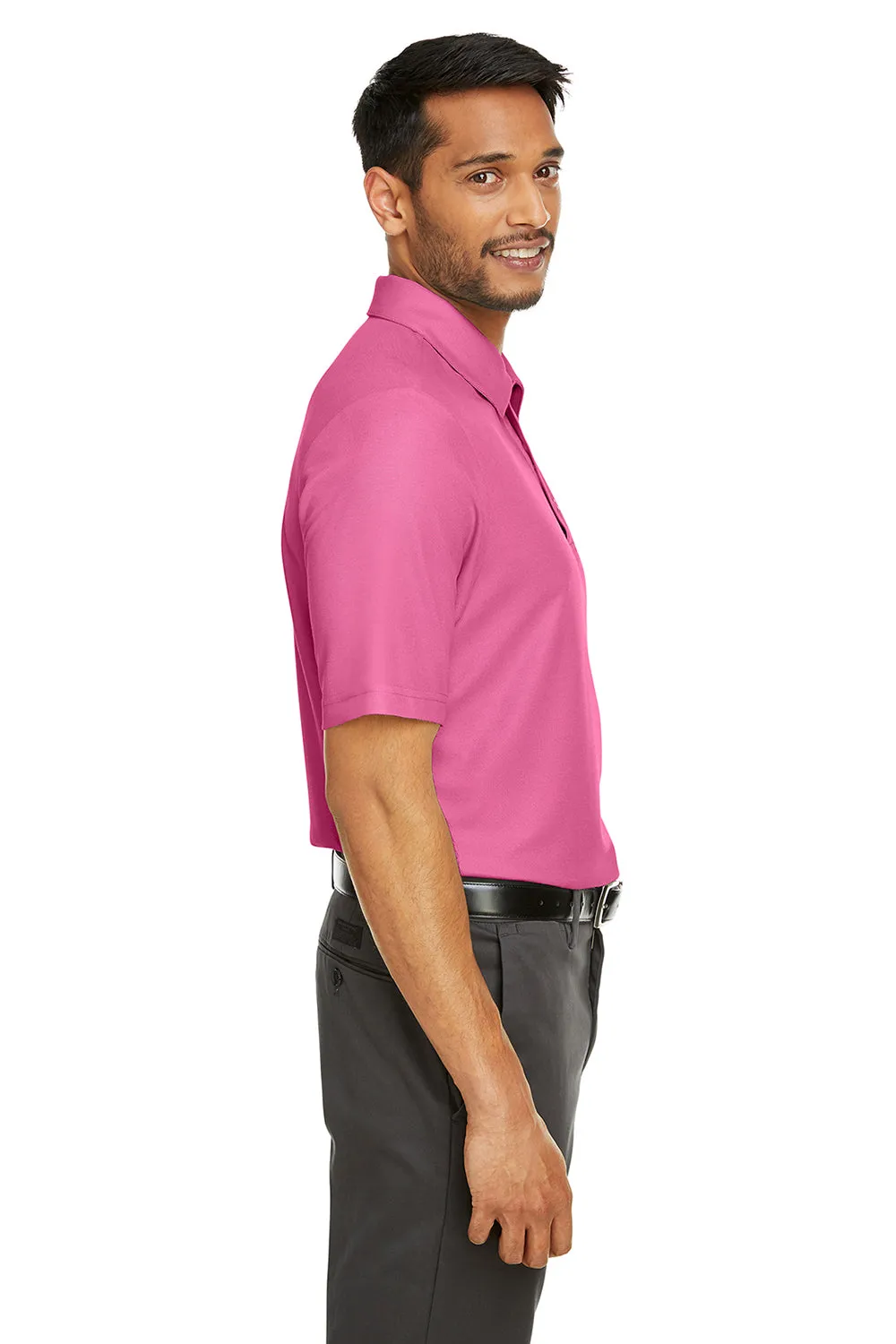 Core 365 Mens Fusion ChromaSoft Performance Moisture Wicking Short Sleeve Polo Shirt - Charity Pink