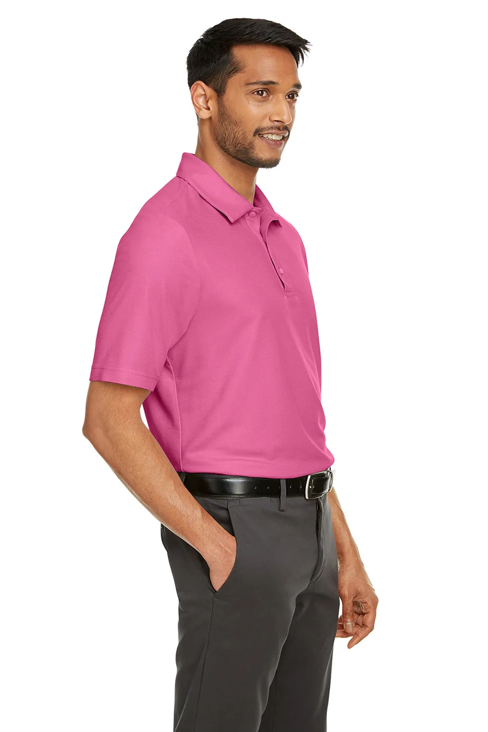 Core 365 Mens Fusion ChromaSoft Performance Moisture Wicking Short Sleeve Polo Shirt - Charity Pink