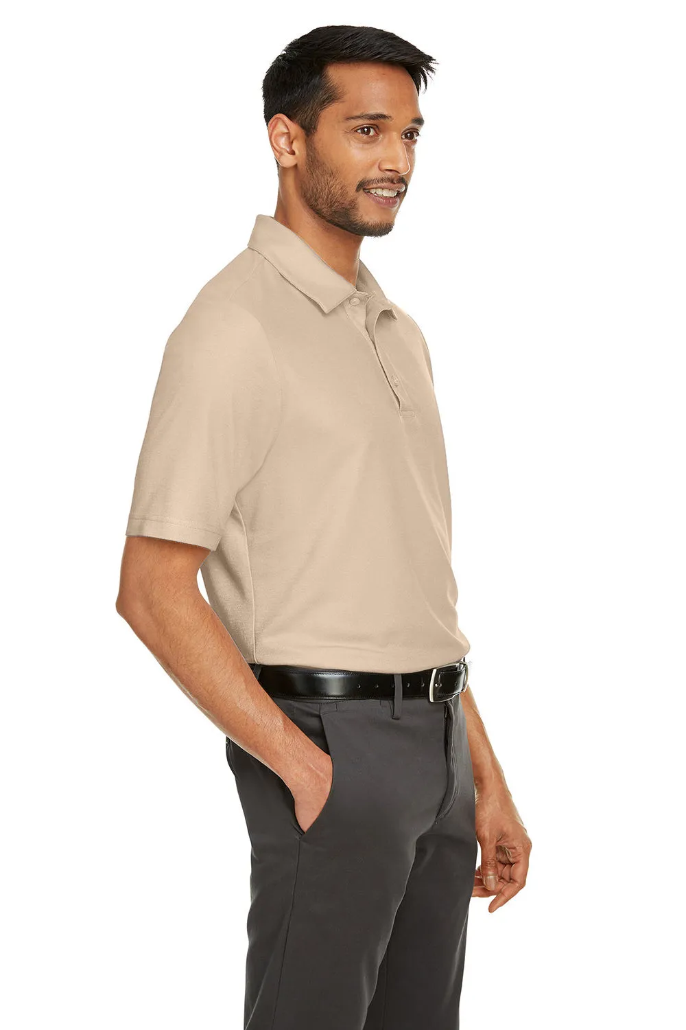 Core 365 Mens Fusion ChromaSoft Performance Moisture Wicking Short Sleeve Polo Shirt - Stone
