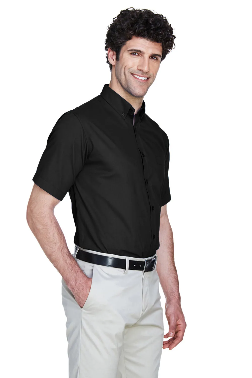 Core 365 Mens Optimum UV Protection Short Sleeve Button Down Shirt w/ Pocket - Black