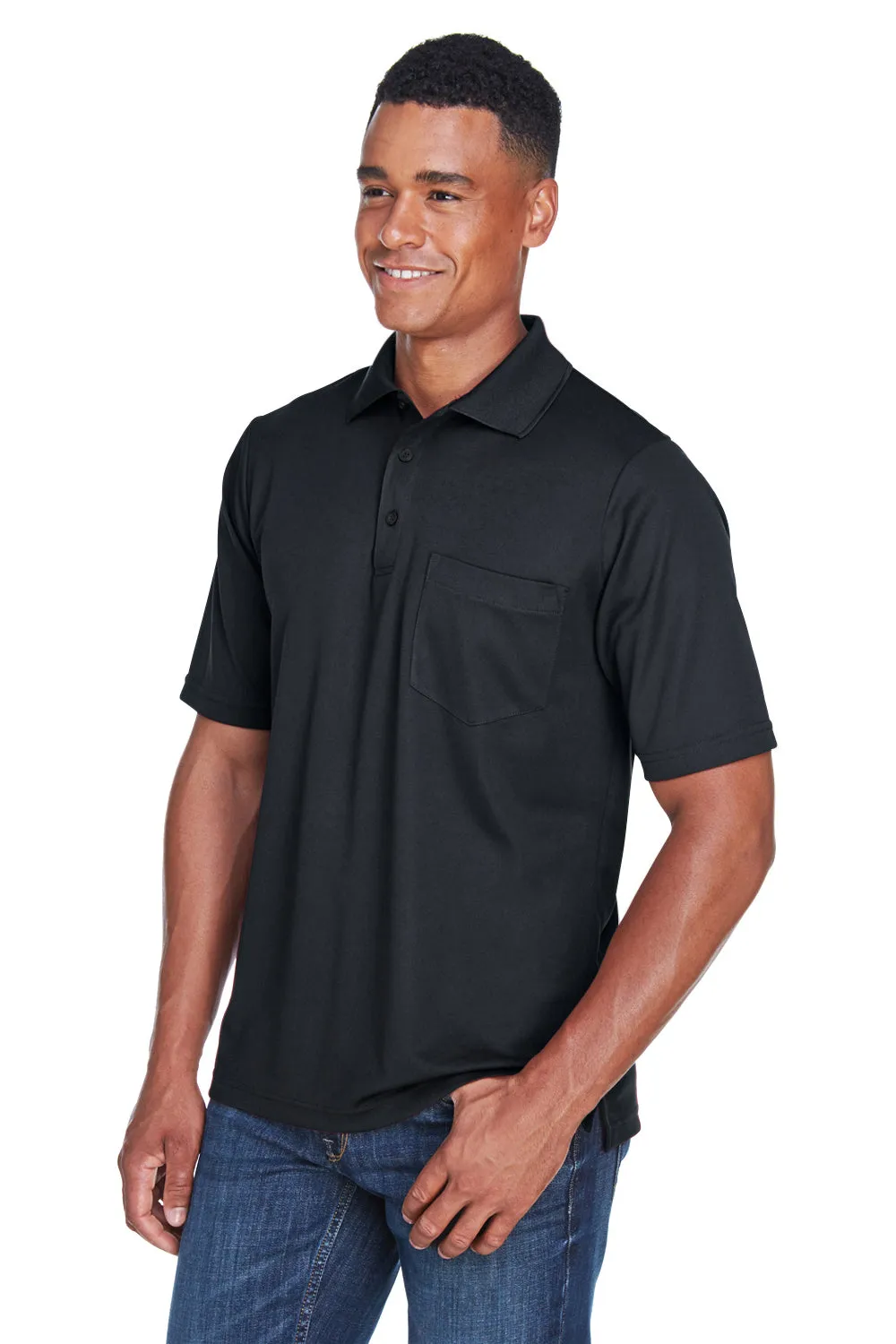 Core 365 Mens Origin Performance Moisture Wicking Short Sleeve Polo Shirt w/ Pocket - Black