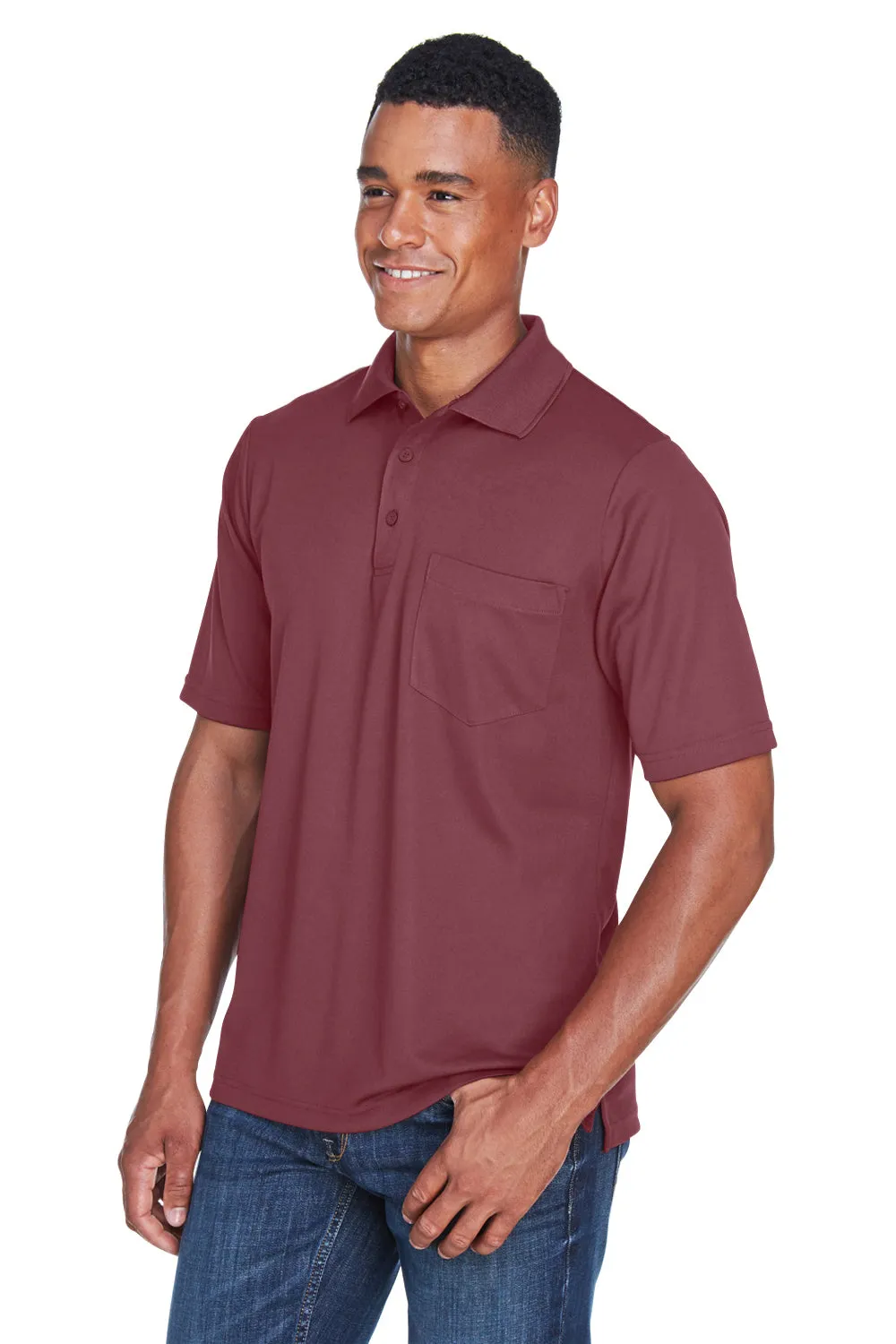 Core 365 Mens Origin Performance Moisture Wicking Short Sleeve Polo Shirt w/ Pocket - Burgundy