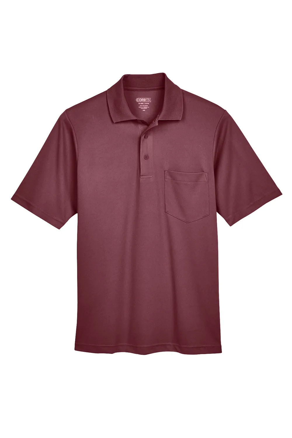 Core 365 Mens Origin Performance Moisture Wicking Short Sleeve Polo Shirt w/ Pocket - Burgundy