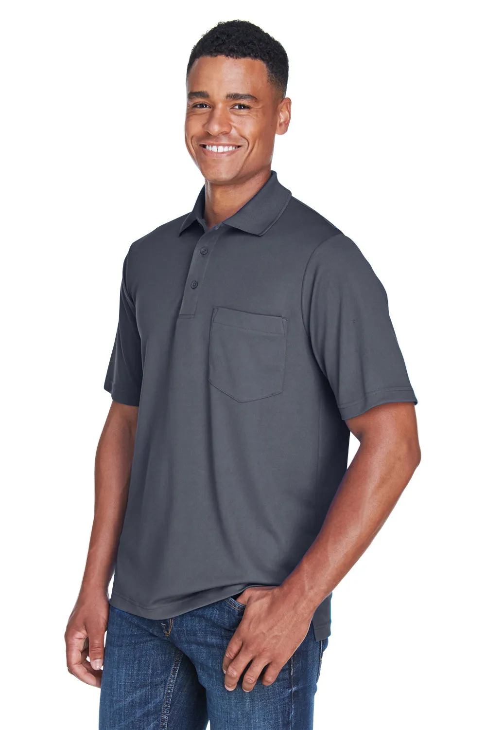 Core 365 Mens Origin Performance Moisture Wicking Short Sleeve Polo Shirt w/ Pocket - Carbon Grey