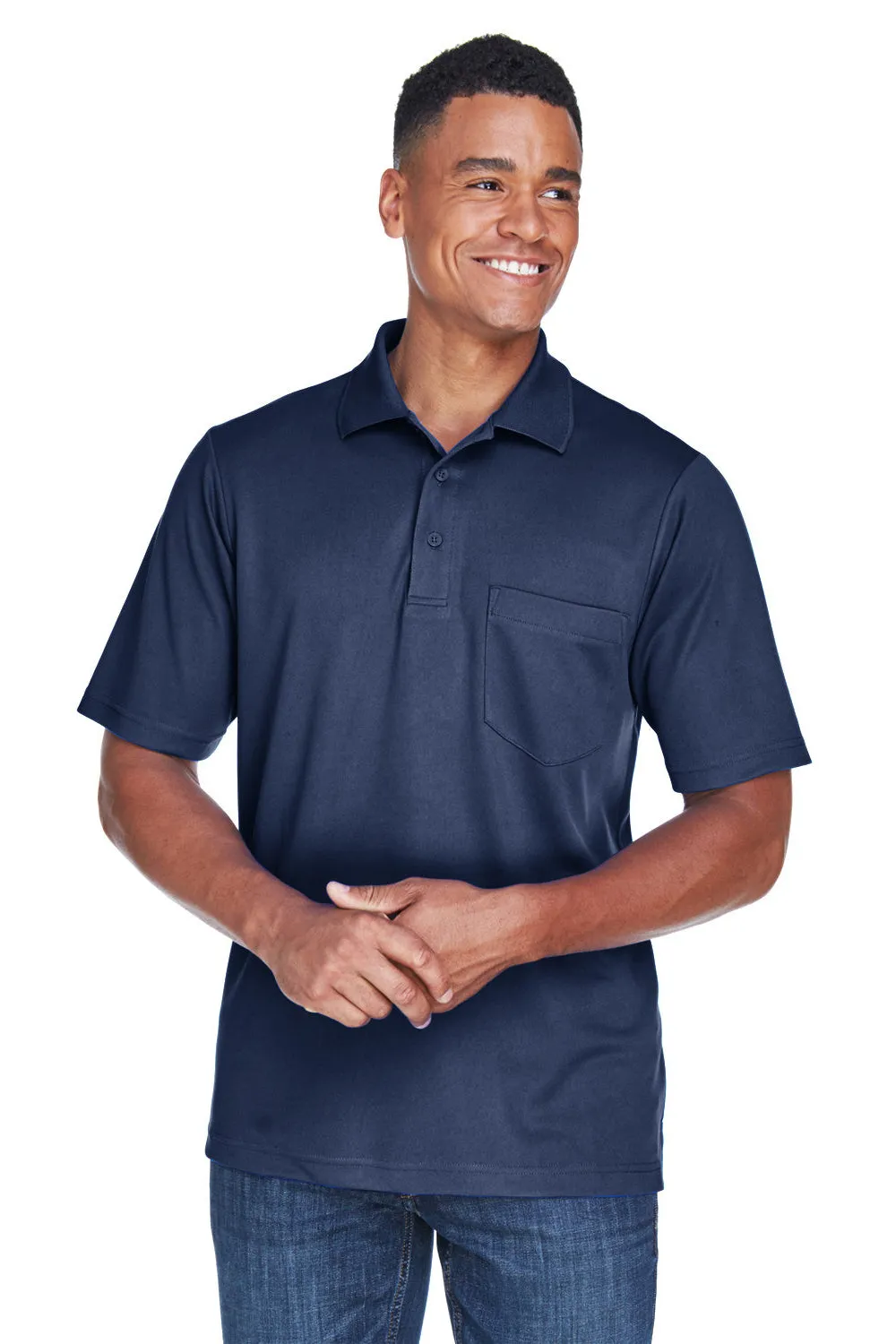 Core 365 Mens Origin Performance Moisture Wicking Short Sleeve Polo Shirt w/ Pocket - Classic Navy Blue