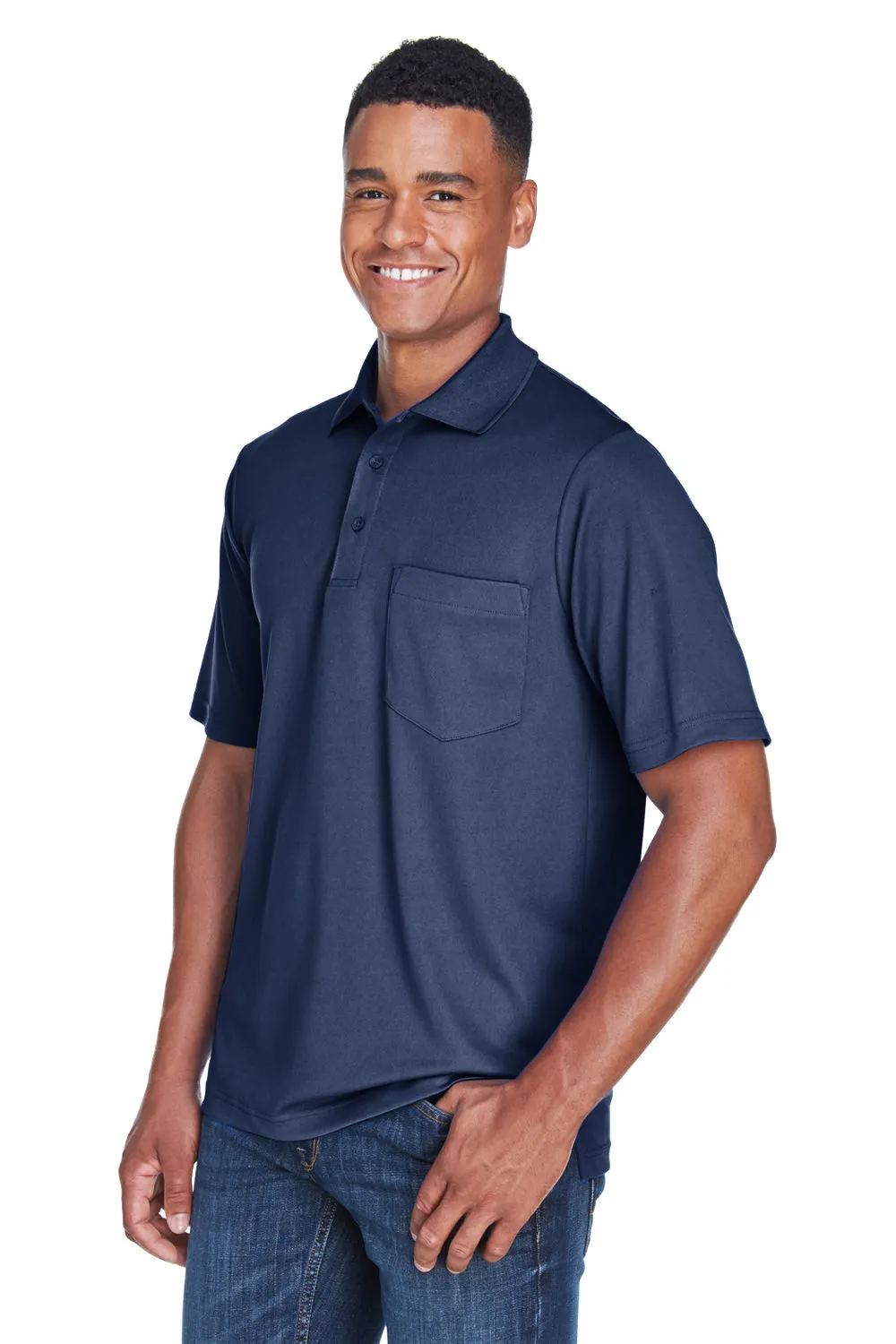 Core 365 Mens Origin Performance Moisture Wicking Short Sleeve Polo Shirt w/ Pocket - Classic Navy Blue