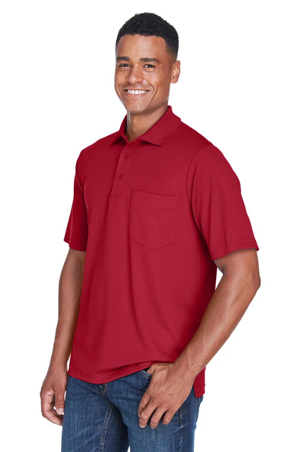 Core 365 Mens Origin Performance Moisture Wicking Short Sleeve Polo Shirt w/ Pocket - Classic Red