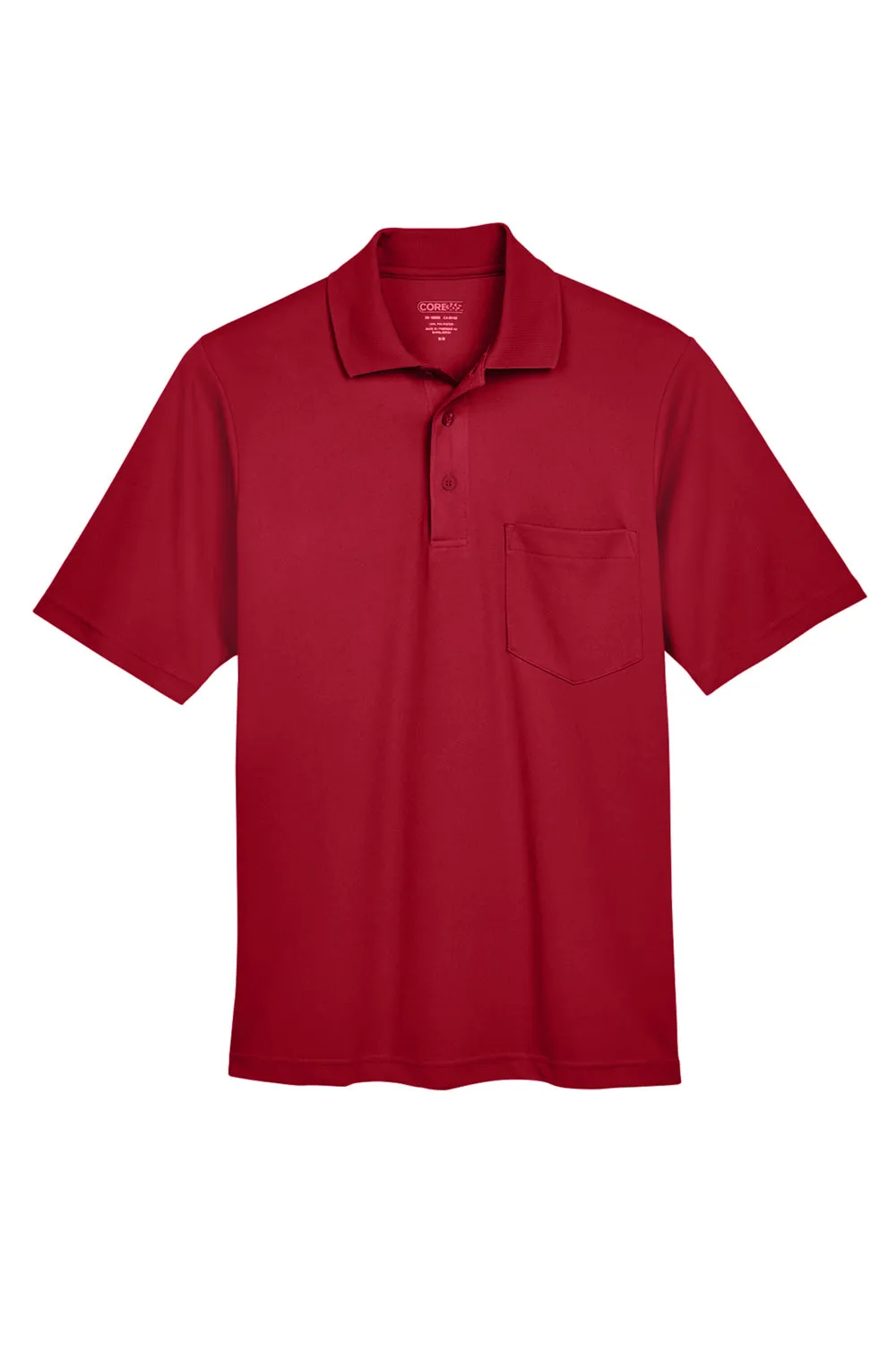 Core 365 Mens Origin Performance Moisture Wicking Short Sleeve Polo Shirt w/ Pocket - Classic Red