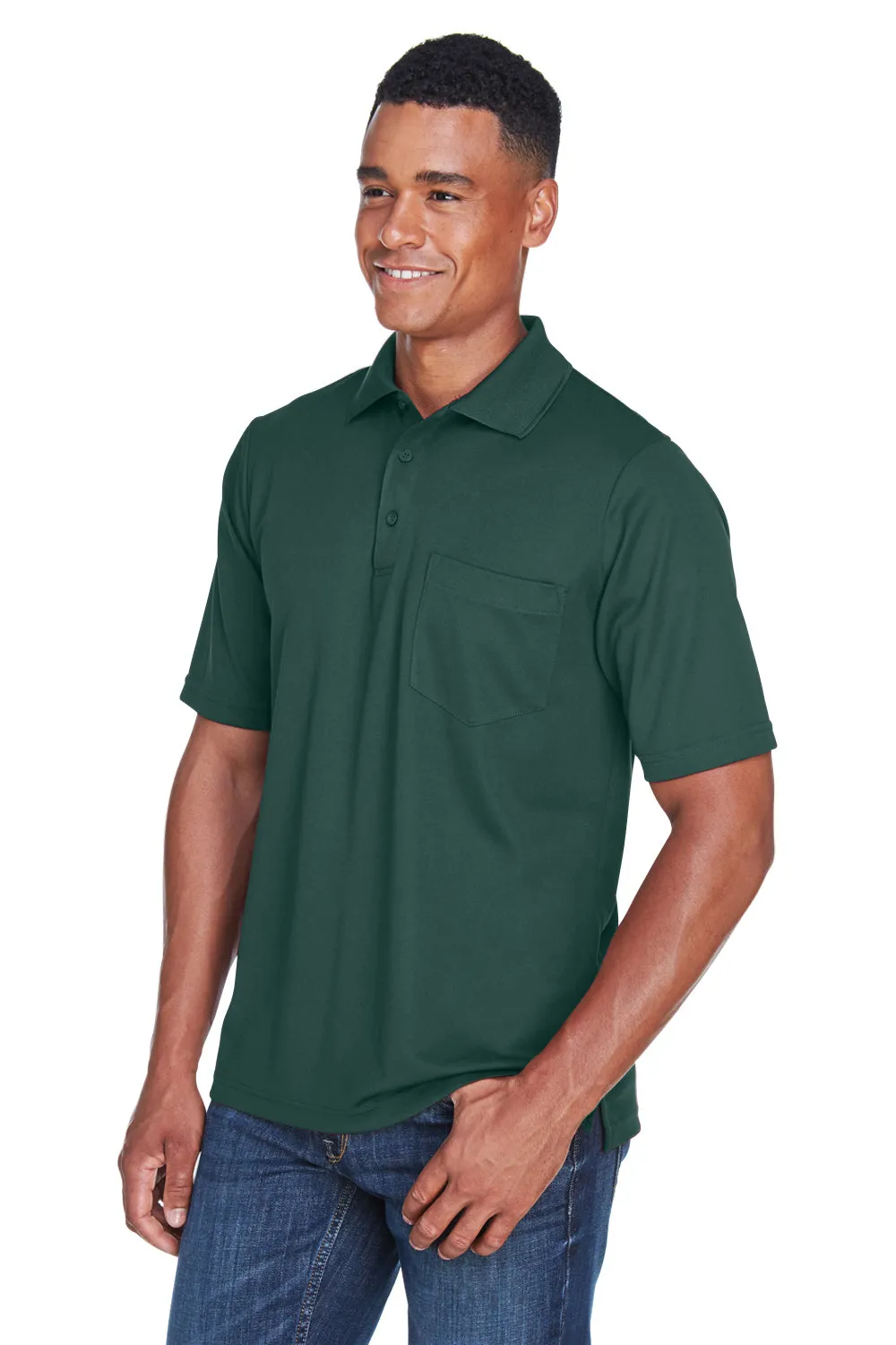 Core 365 Mens Origin Performance Moisture Wicking Short Sleeve Polo Shirt w/ Pocket - Forest Green