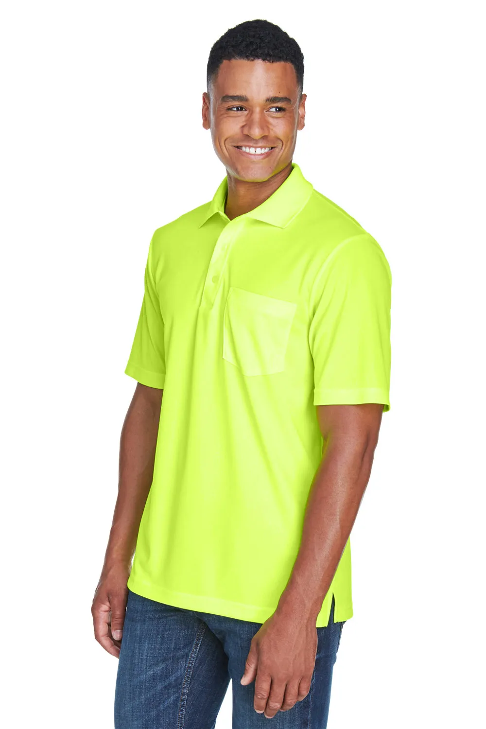 Core 365 Mens Origin Performance Moisture Wicking Short Sleeve Polo Shirt w/ Pocket - Safety Yellow